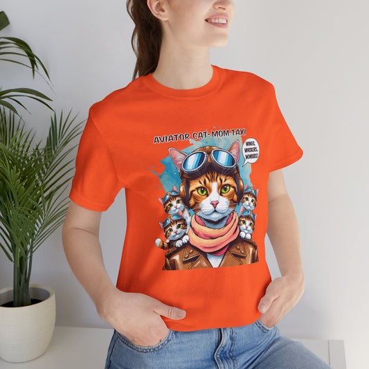 Aviator Cat-Mom Taxi T-shirt, Wings of Adventure, Cozy Heroic Gift