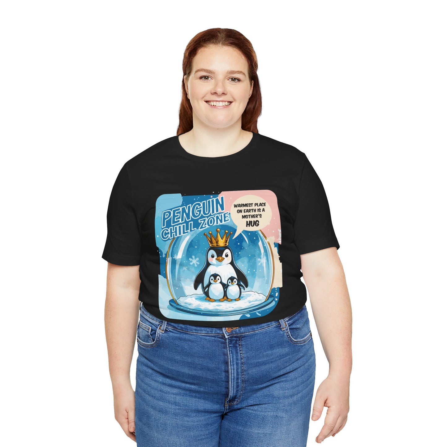 Penguin Mom Hug T-shirt Cute Arctic Warmth Humor Cozy Motherhood