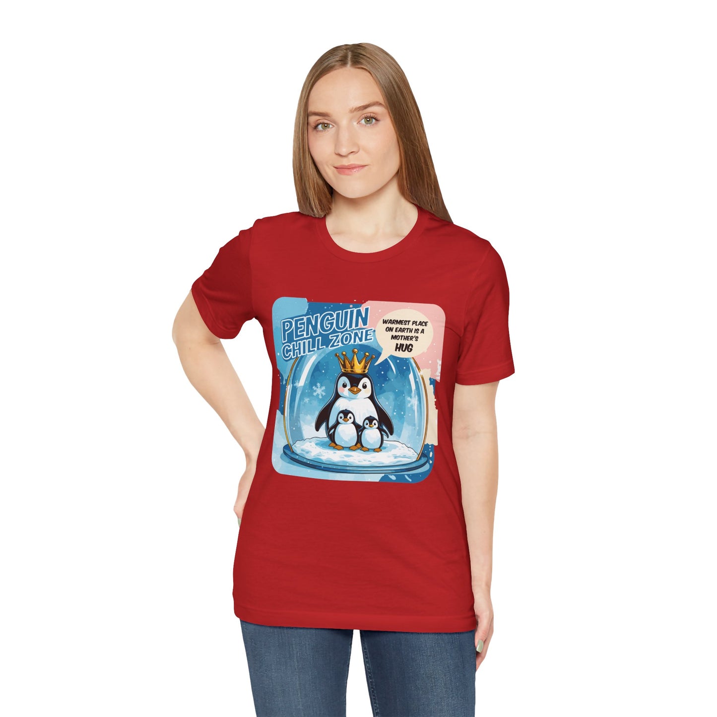 Penguin Mom Hug T-shirt Cute Arctic Warmth Humor Cozy Motherhood