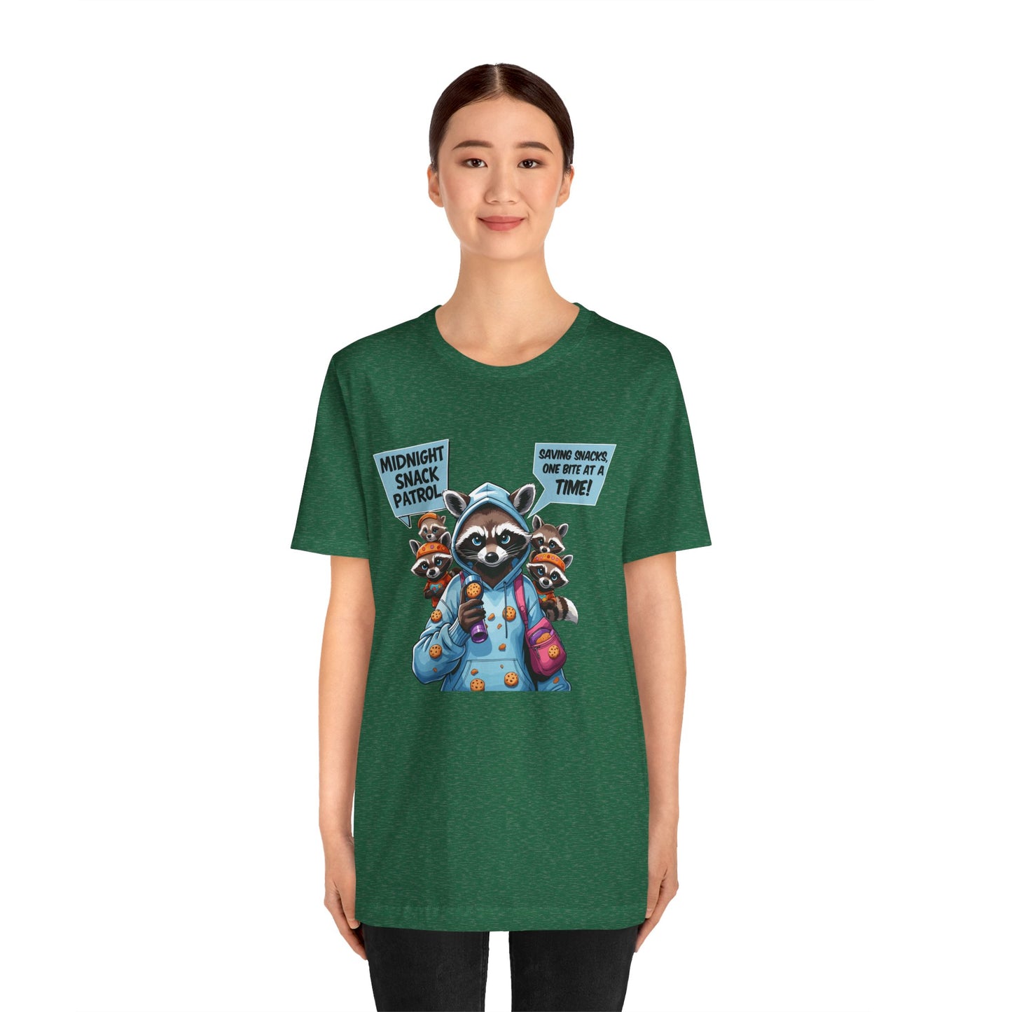 Raccoon Mom T-shirt, Snack Saviors Unite, Cozy Family Humor Adventure
