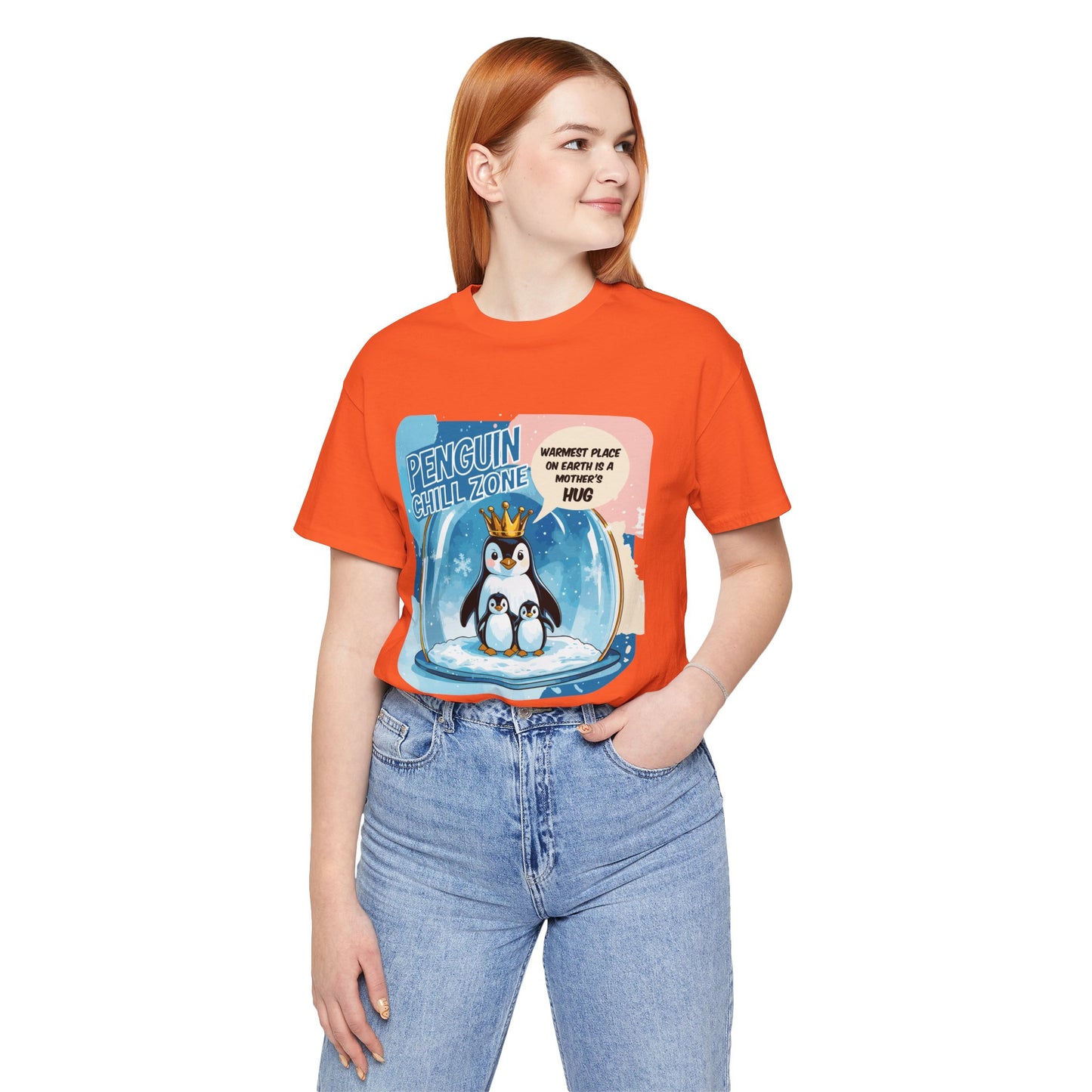 Penguin Mom Hug T-shirt Cute Arctic Warmth Humor Cozy Motherhood