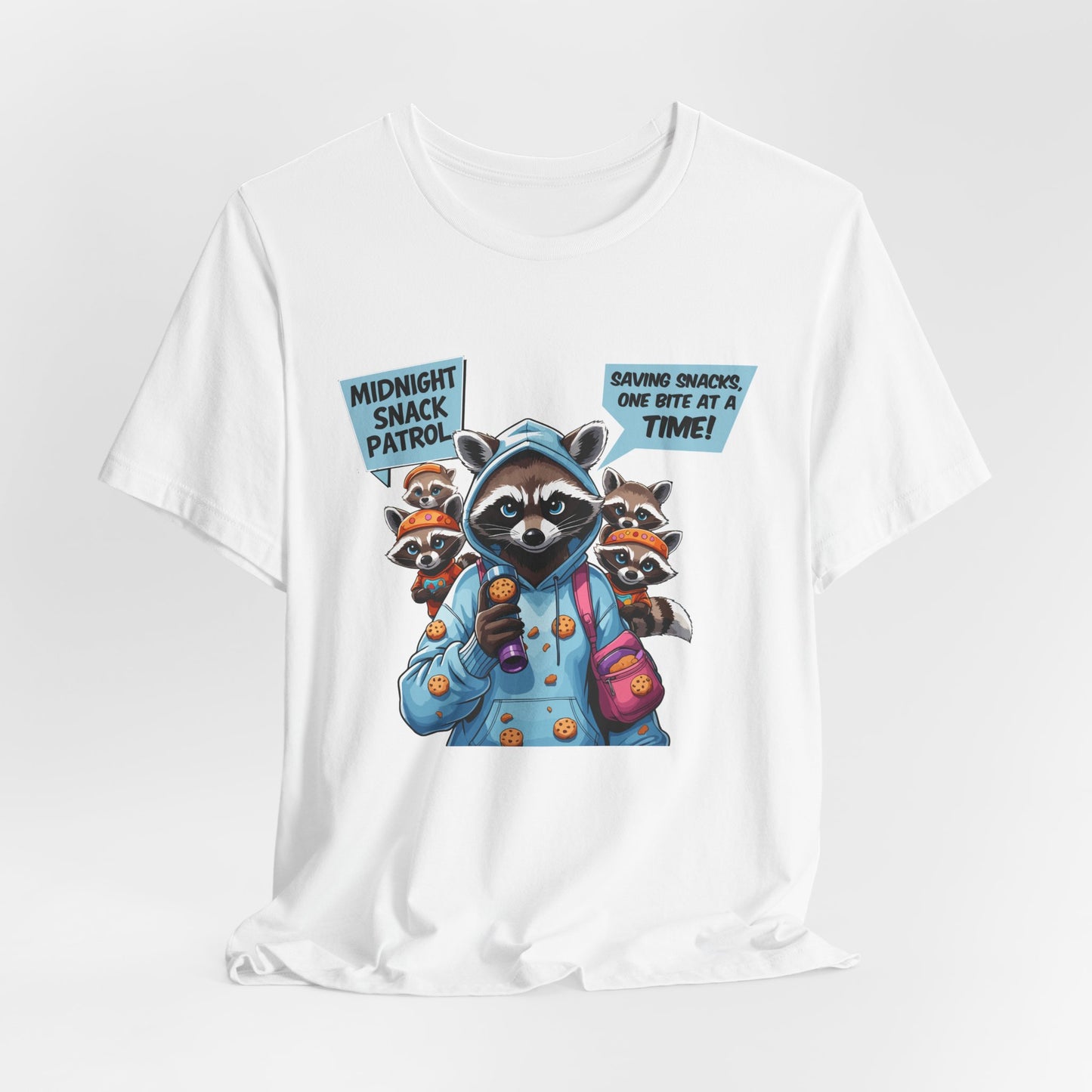 Raccoon Mom T-shirt, Snack Saviors Unite, Cozy Family Humor Adventure