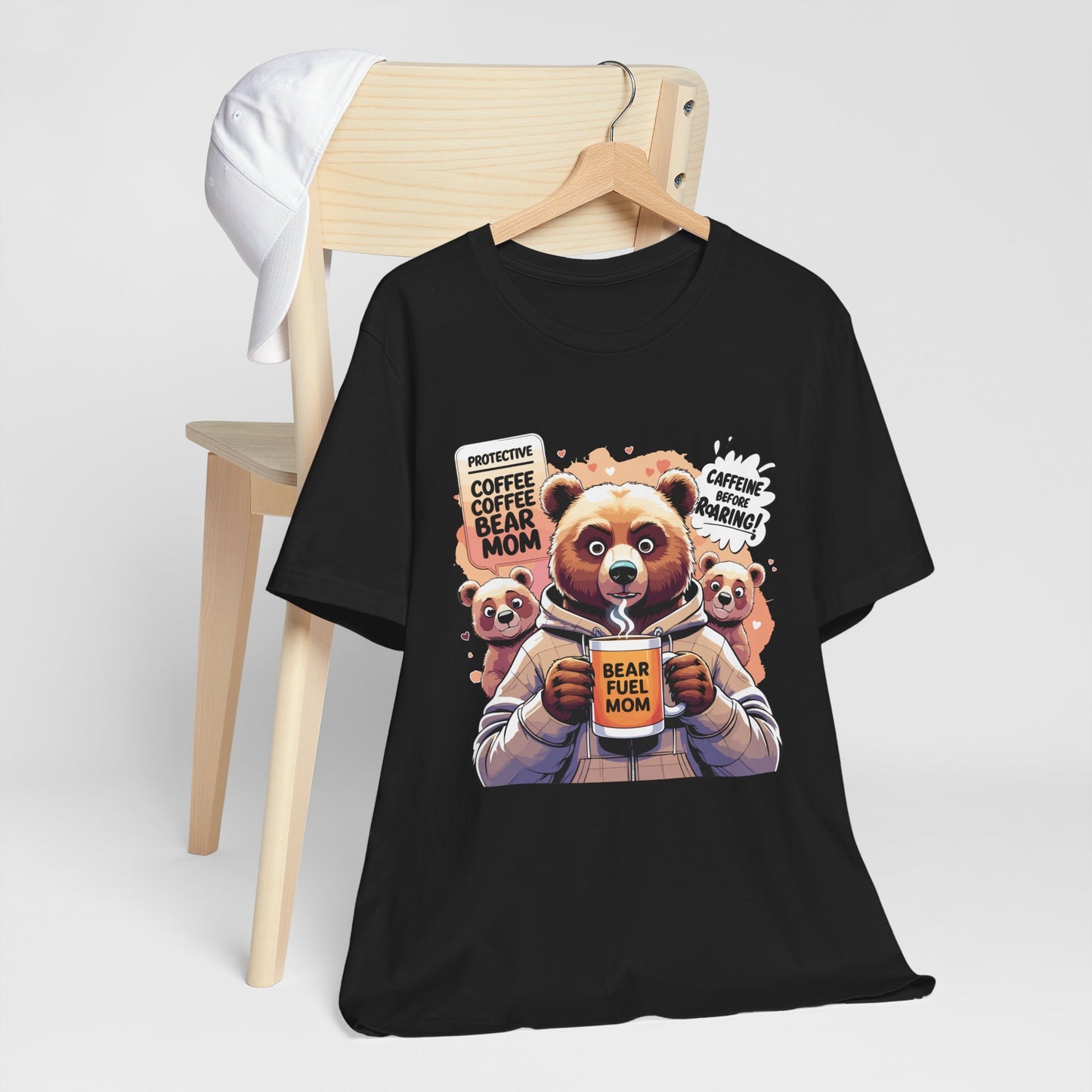 Bear Mom T-shirt, Coffee Survival Spirit, Cozy Family Humor Gift