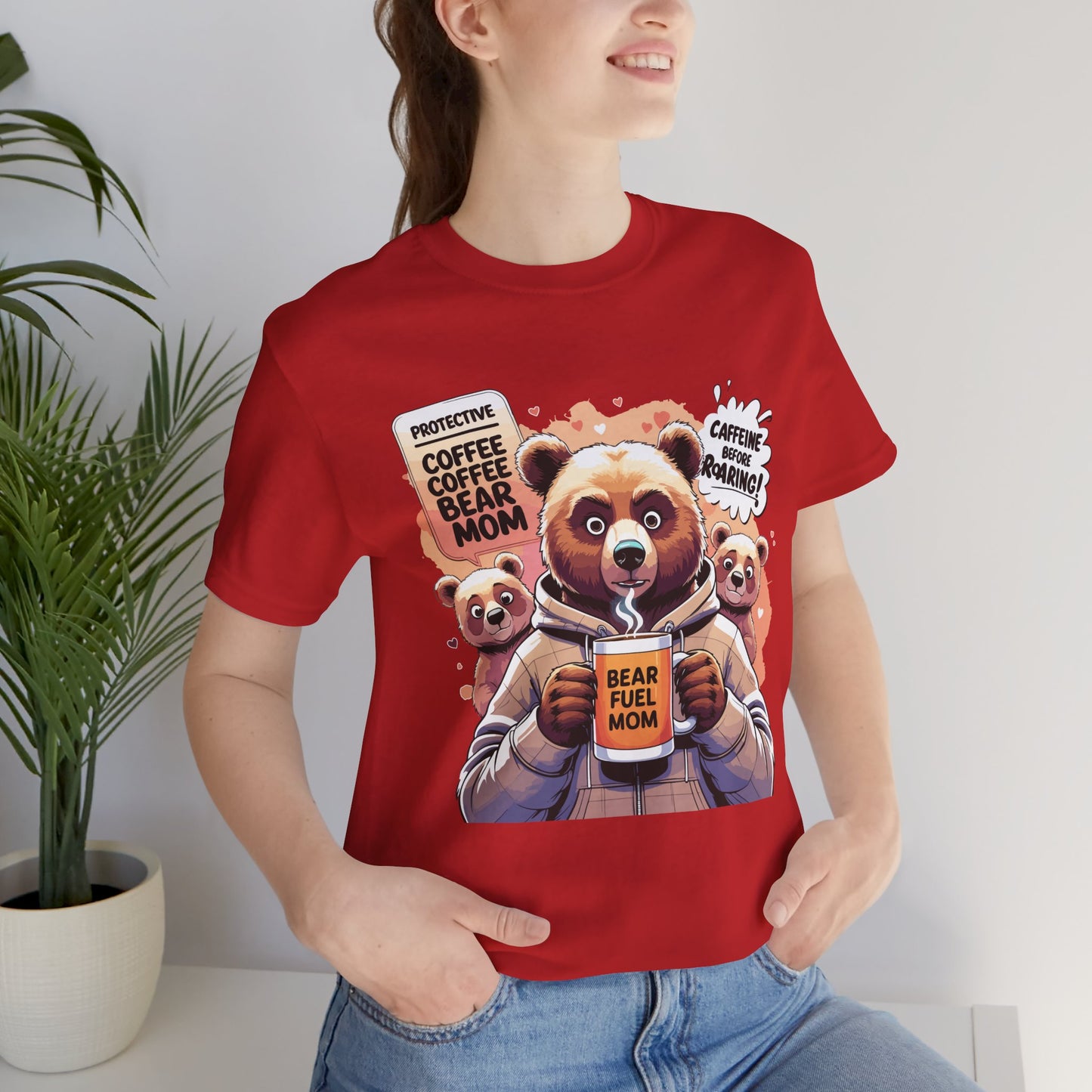 Bear Mom T-shirt, Coffee Survival Spirit, Cozy Family Humor Gift
