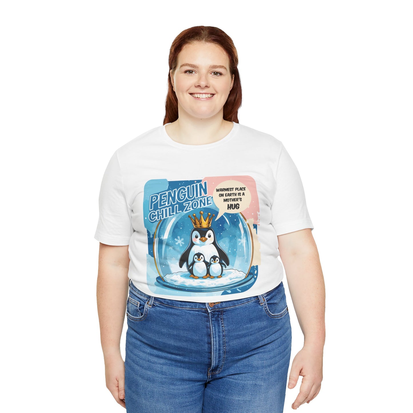 Penguin Mom Hug T-shirt Cute Arctic Warmth Humor Cozy Motherhood