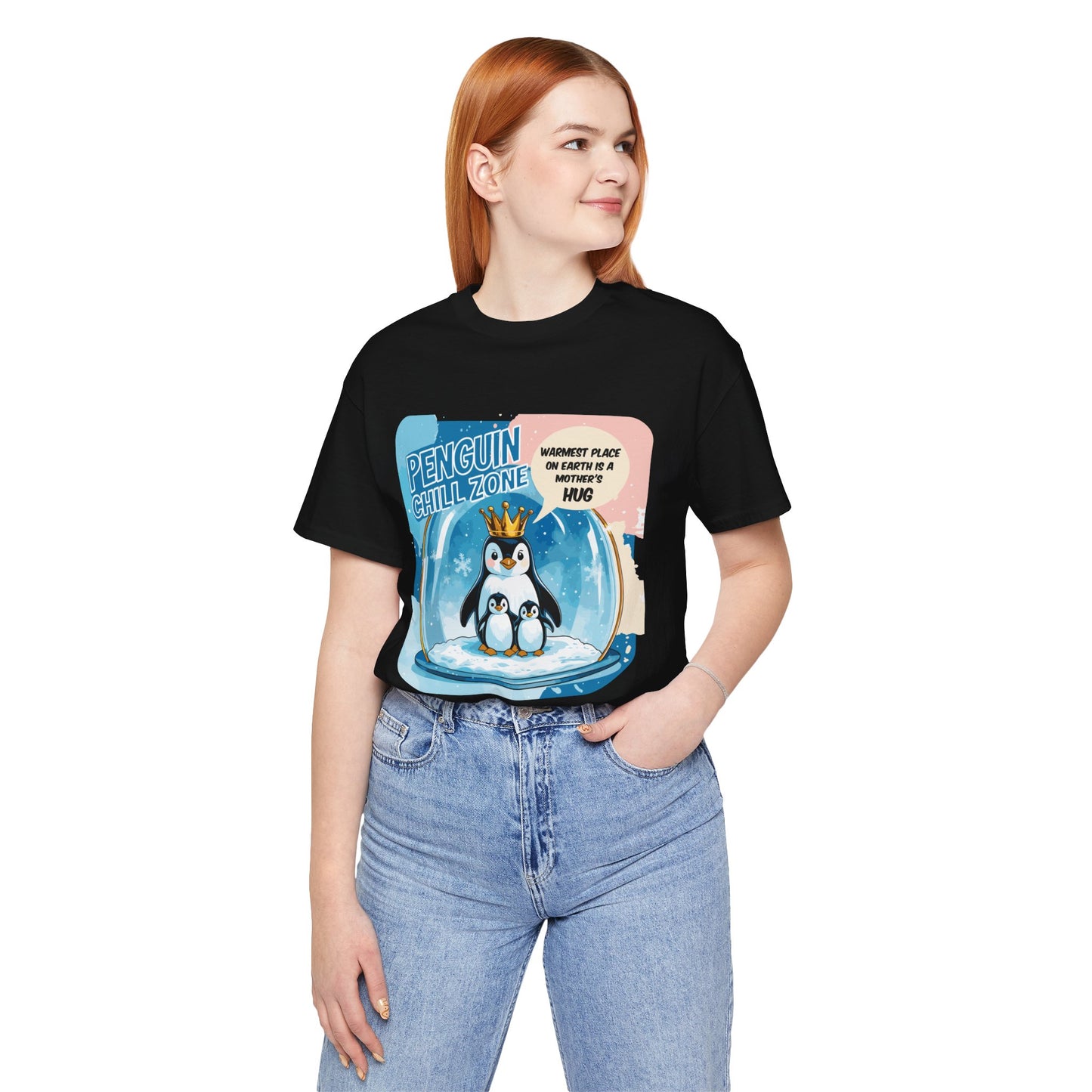 Penguin Mom Hug T-shirt Cute Arctic Warmth Humor Cozy Motherhood