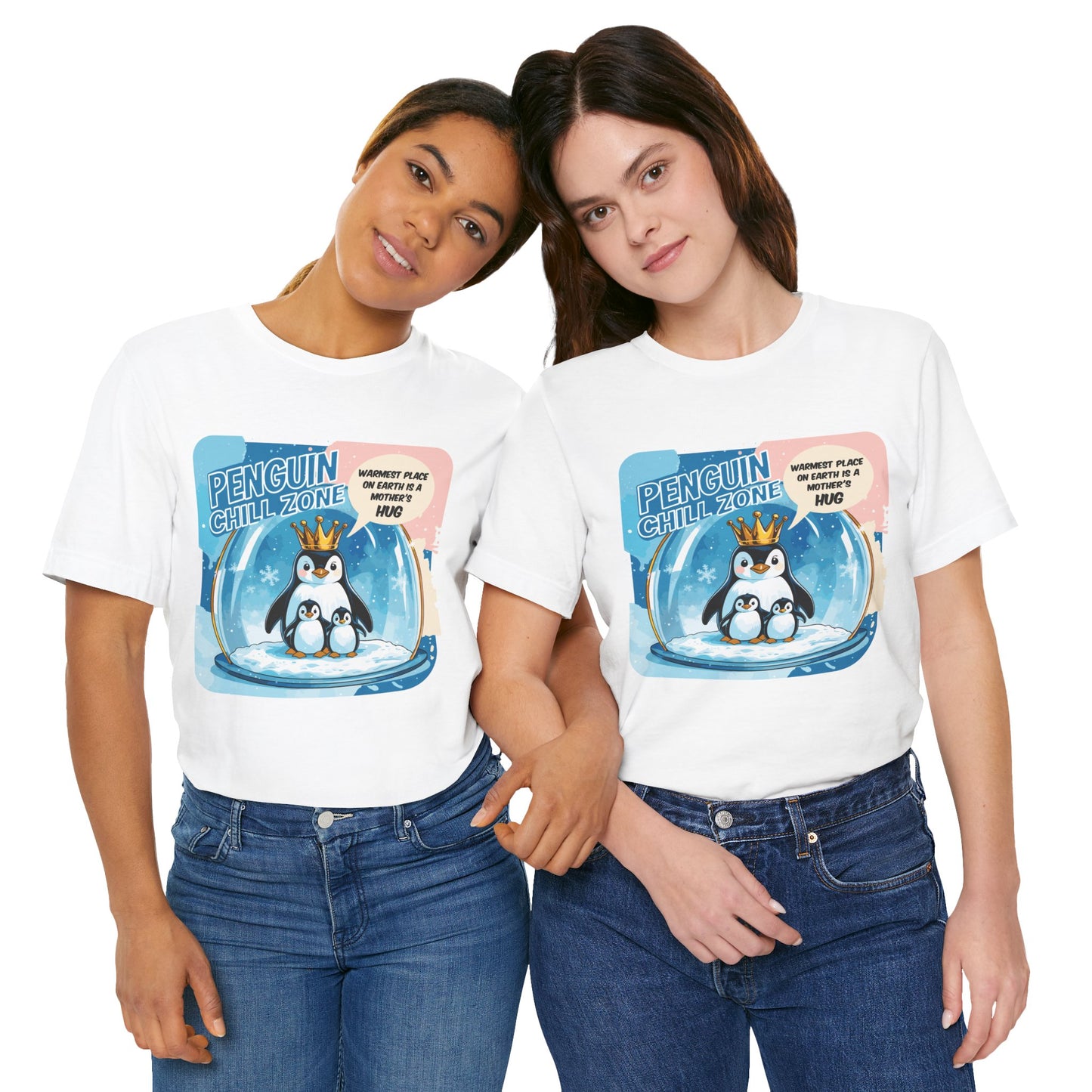 Penguin Mom Hug T-shirt Cute Arctic Warmth Humor Cozy Motherhood