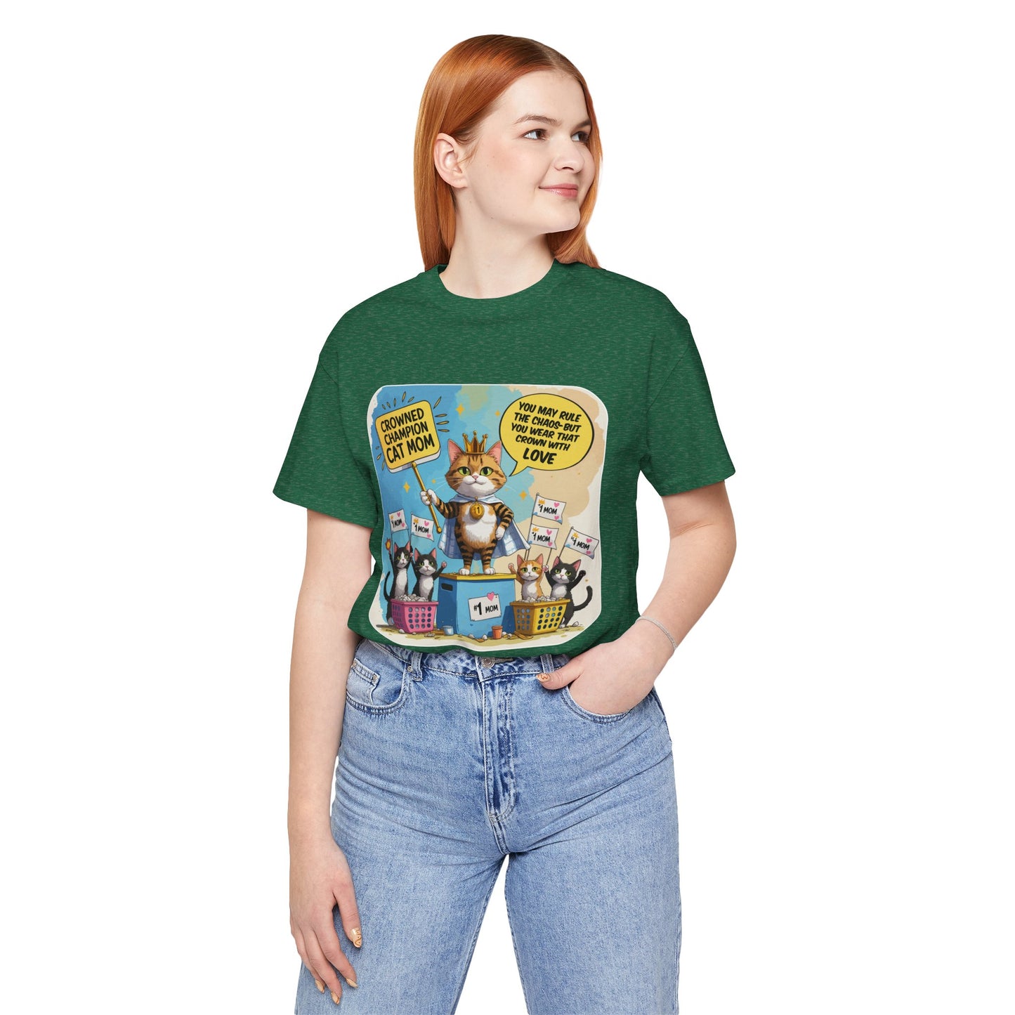 Crowned Champion Cat Mom T-shirt, Comic Hero Gift, Chaos Humor, Funny Family