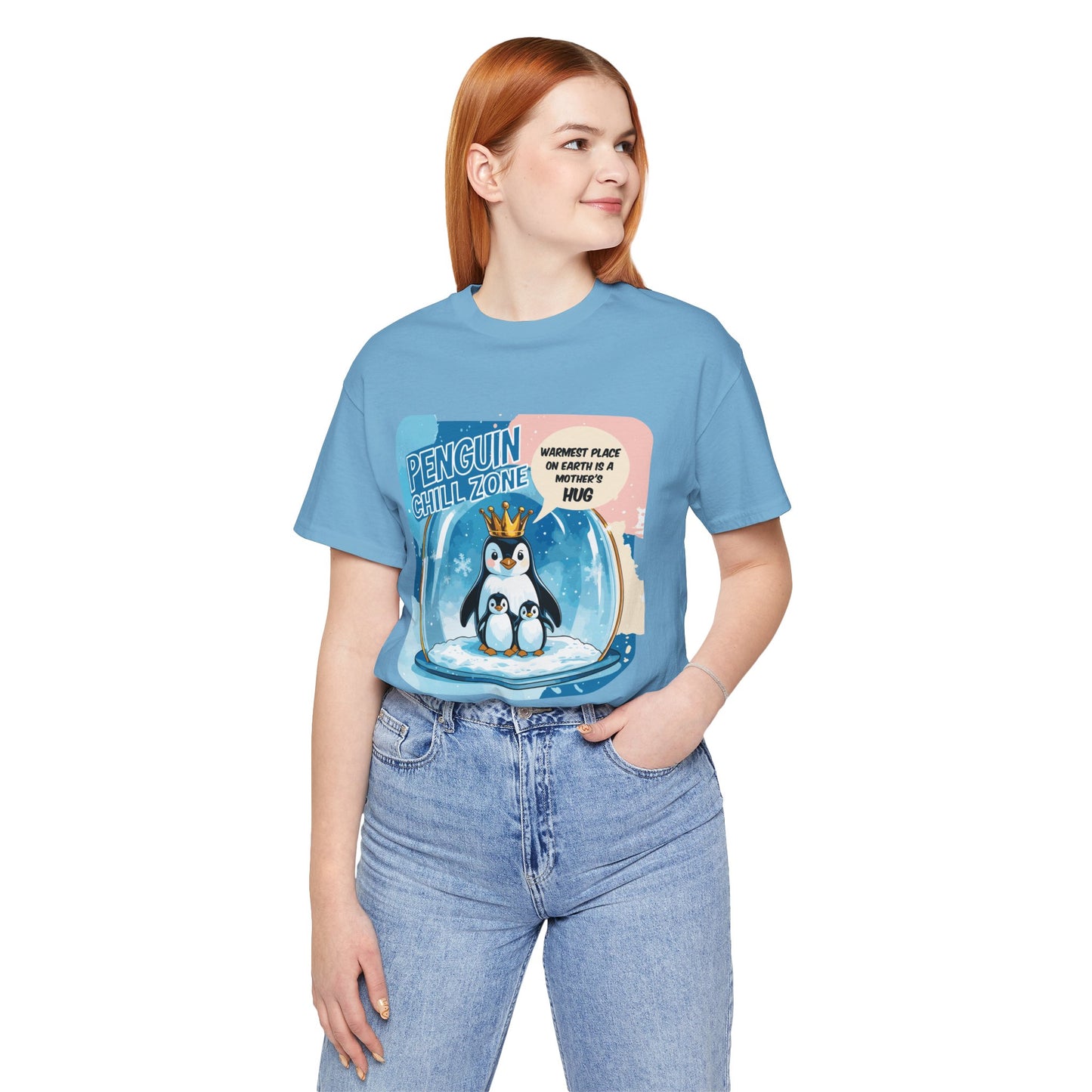 Penguin Mom Hug T-shirt Cute Arctic Warmth Humor Cozy Motherhood