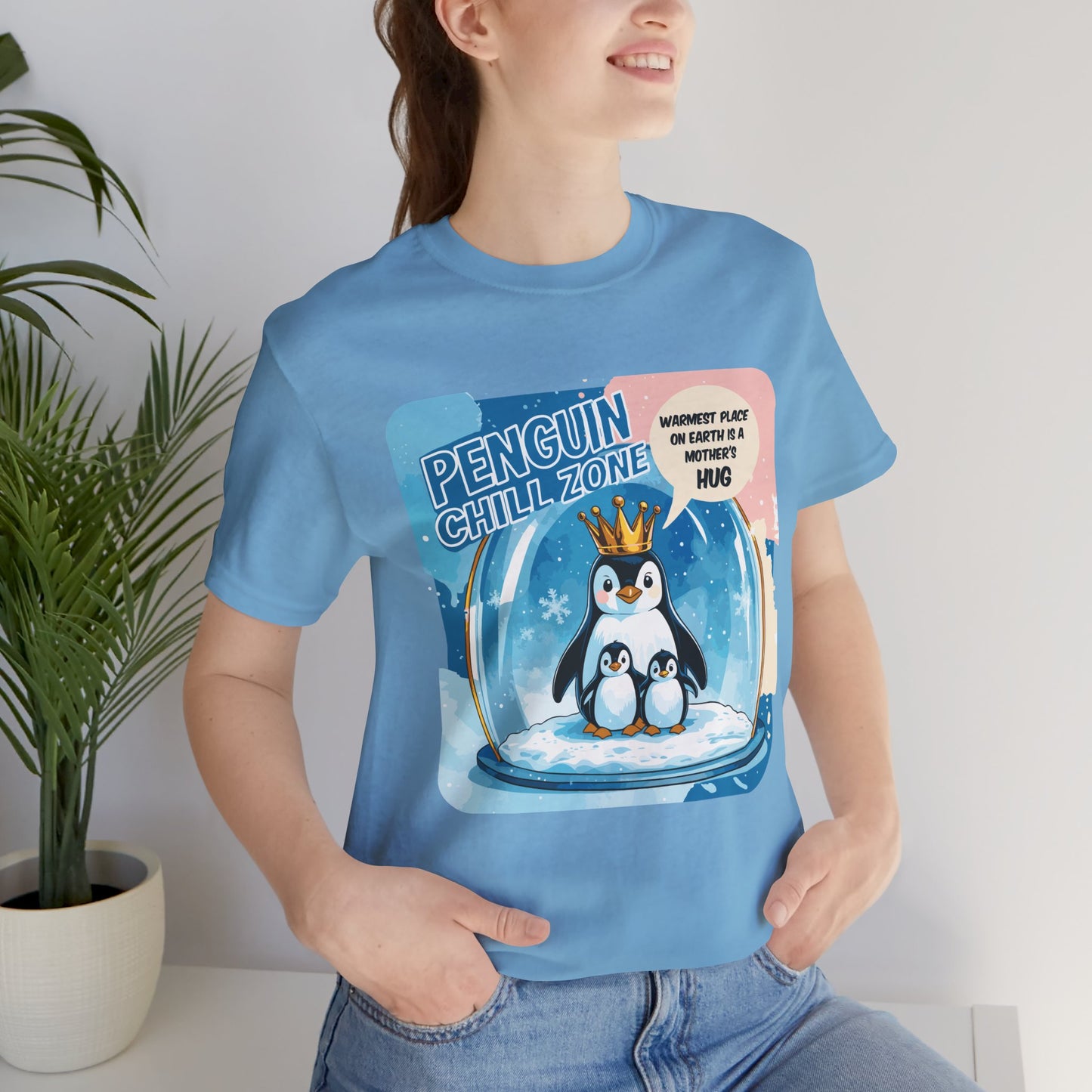 Penguin Mom Hug T-shirt Cute Arctic Warmth Humor Cozy Motherhood