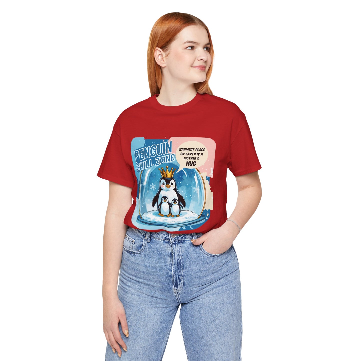 Penguin Mom Hug T-shirt Cute Arctic Warmth Humor Cozy Motherhood