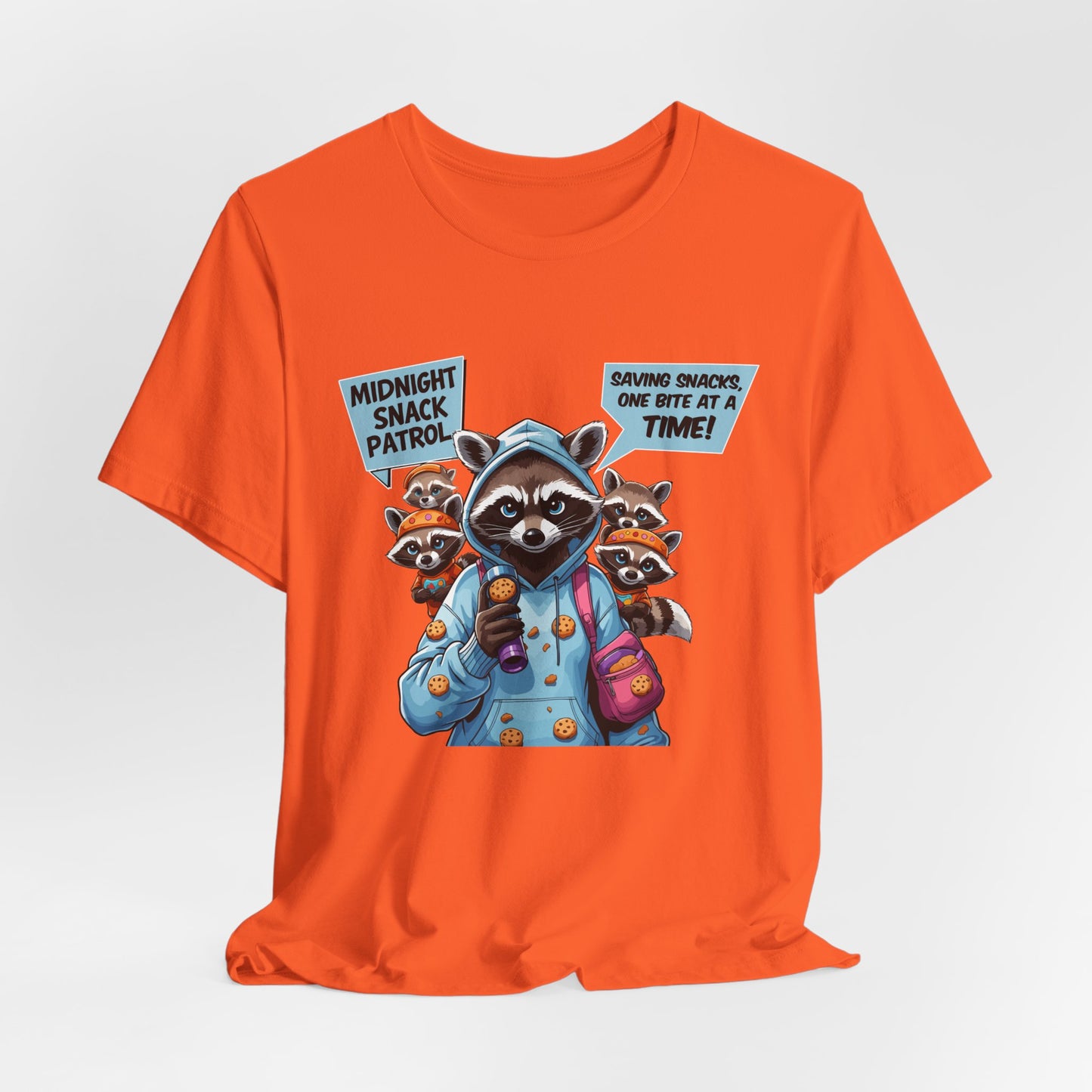 Raccoon Mom T-shirt, Snack Saviors Unite, Cozy Family Humor Adventure