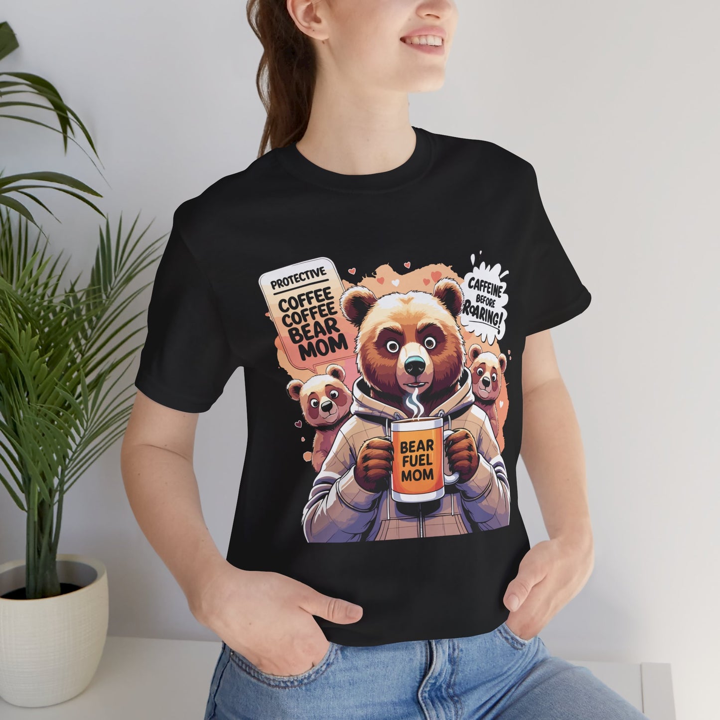 Bear Mom T-shirt, Coffee Survival Spirit, Cozy Family Humor Gift