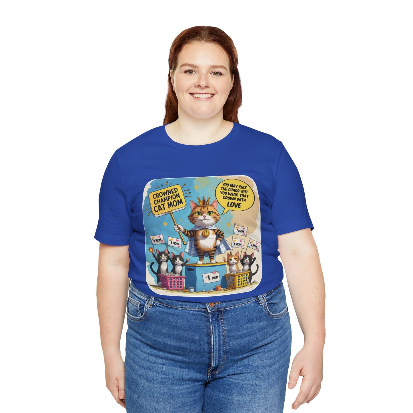 Crowned Champion Cat Mom T-shirt, Comic Hero Gift, Chaos Humor, Funny Family