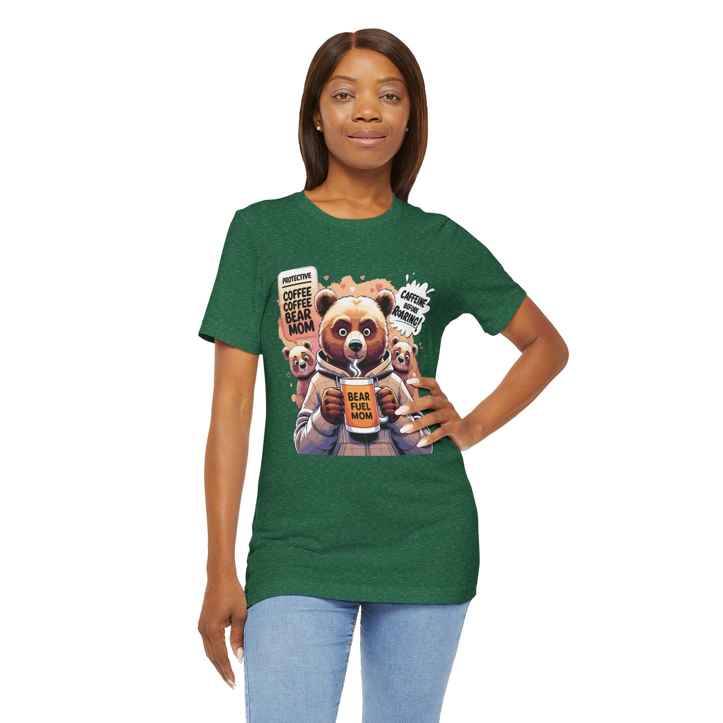Bear Mom T-shirt, Coffee Survival Spirit, Cozy Family Humor Gift
