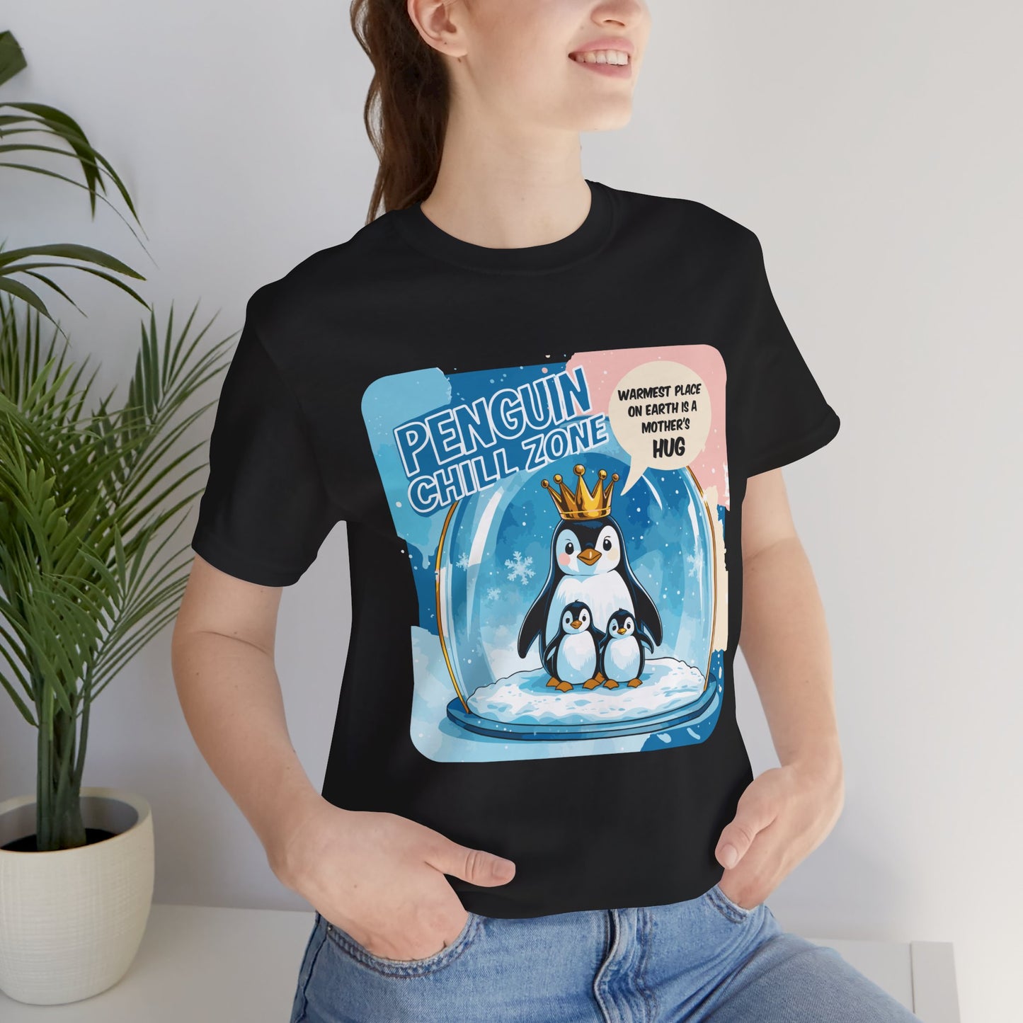 Penguin Mom Hug T-shirt Cute Arctic Warmth Humor Cozy Motherhood