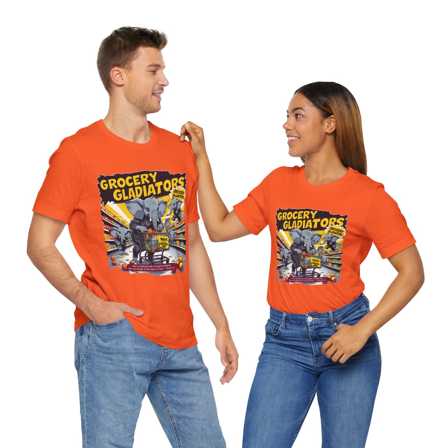 Grocery Gladiators T-shirt, Funny Elephant Mom, Comic Chaos, Parenting Humor