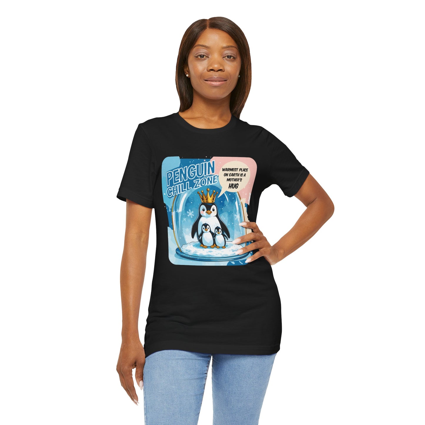 Penguin Mom Hug T-shirt Cute Arctic Warmth Humor Cozy Motherhood