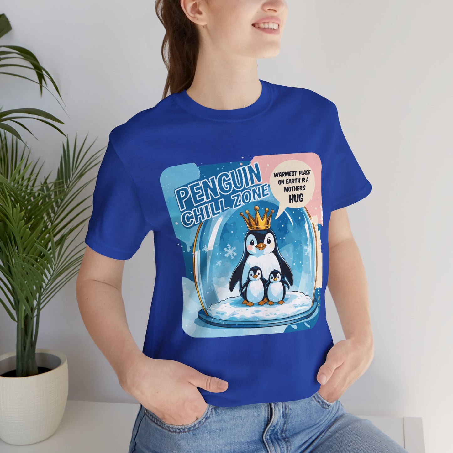 Penguin Mom Hug T-shirt Cute Arctic Warmth Humor Cozy Motherhood