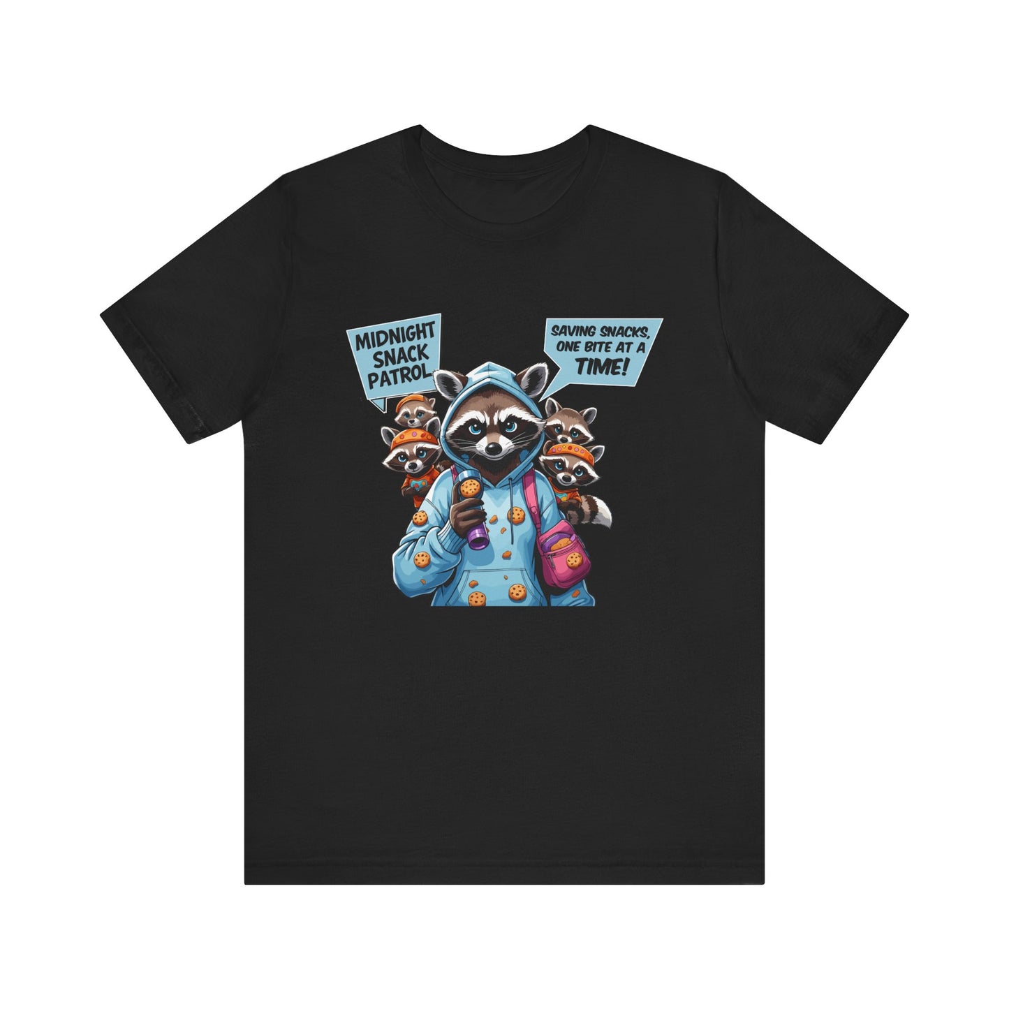 Raccoon Mom T-shirt, Snack Saviors Unite, Cozy Family Humor Adventure