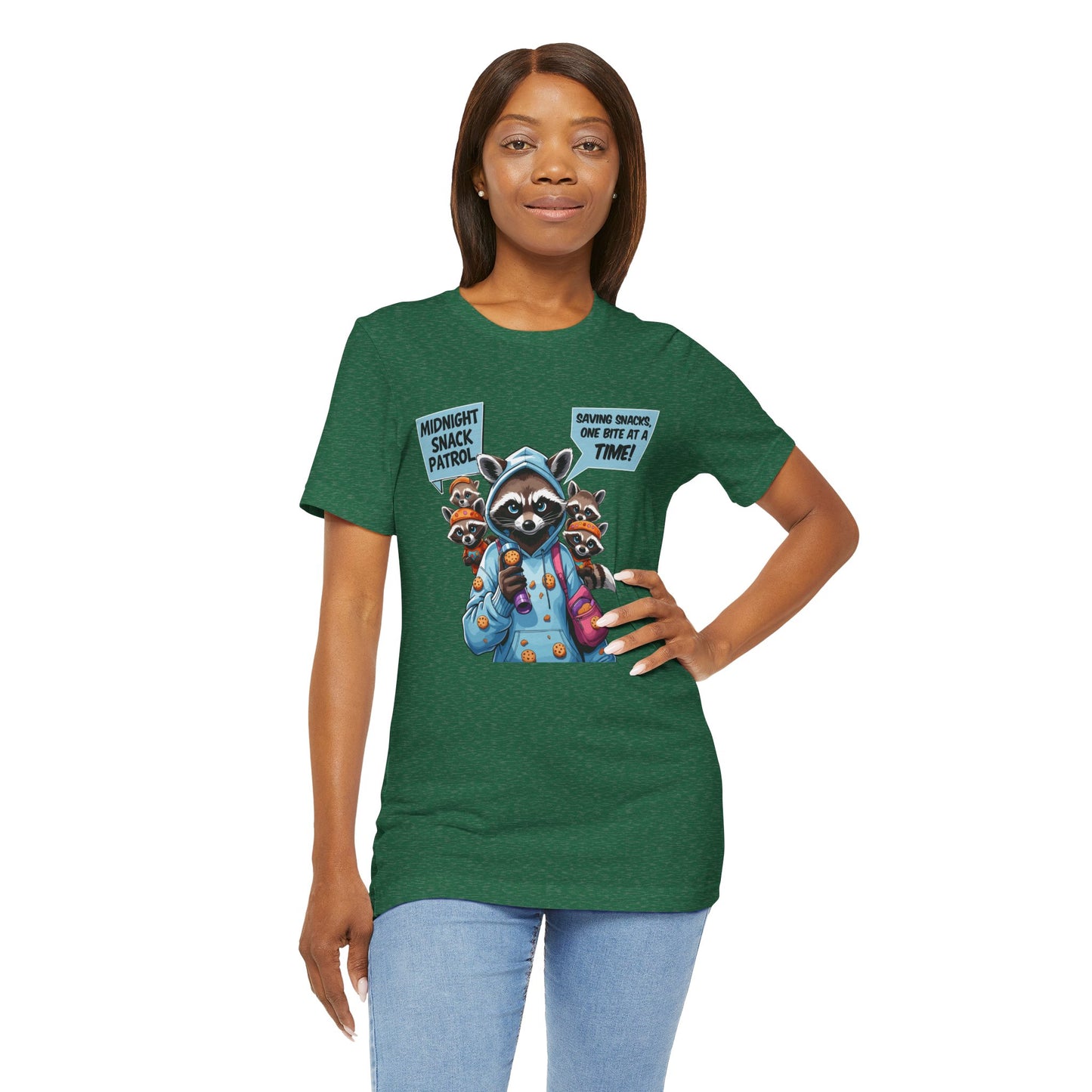 Raccoon Mom T-shirt, Snack Saviors Unite, Cozy Family Humor Adventure