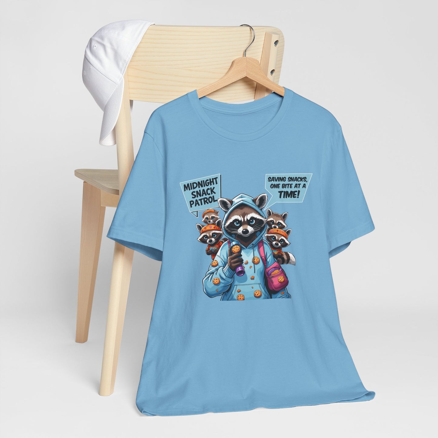 Raccoon Mom T-shirt, Snack Saviors Unite, Cozy Family Humor Adventure
