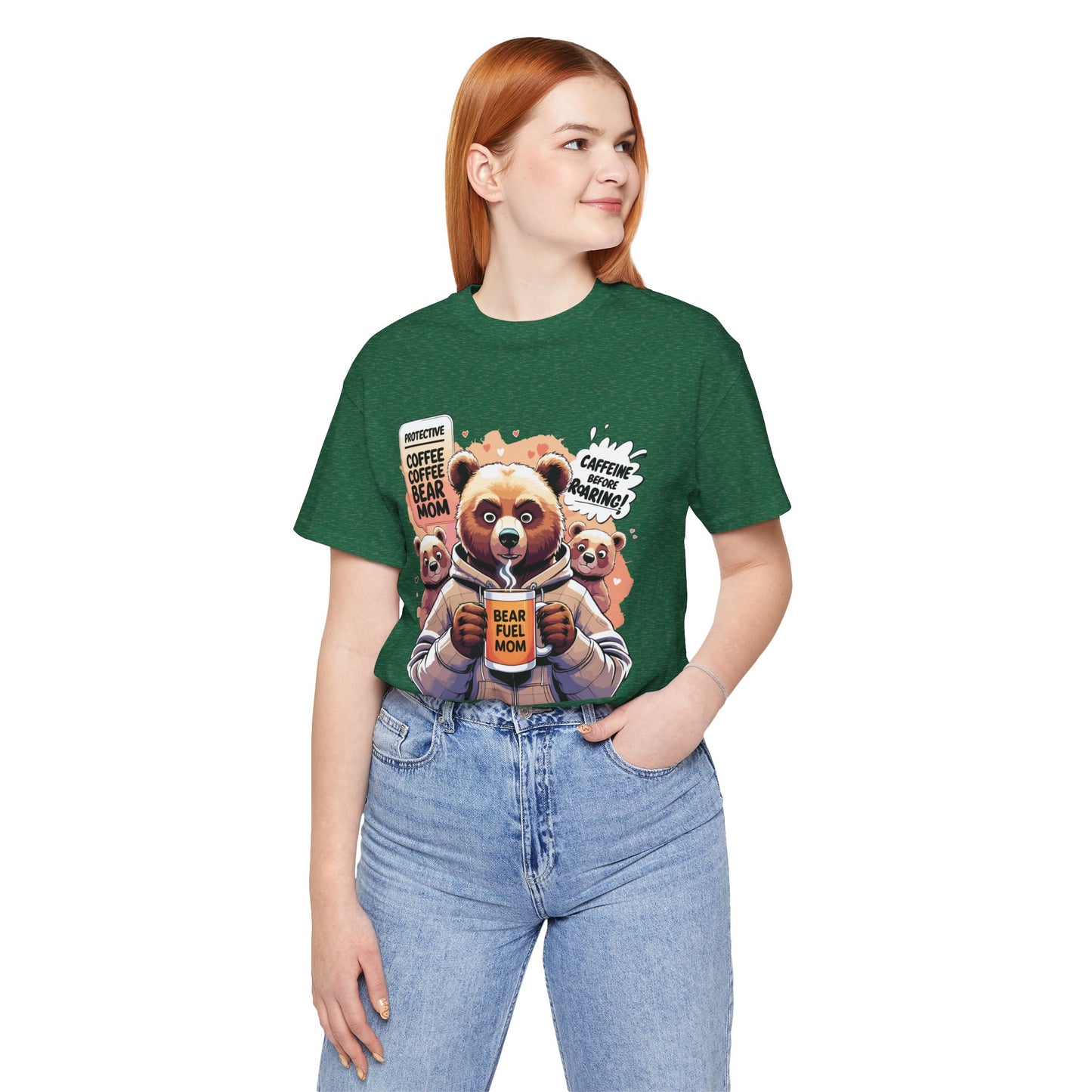 Bear Mom T-shirt, Coffee Survival Spirit, Cozy Family Humor Gift