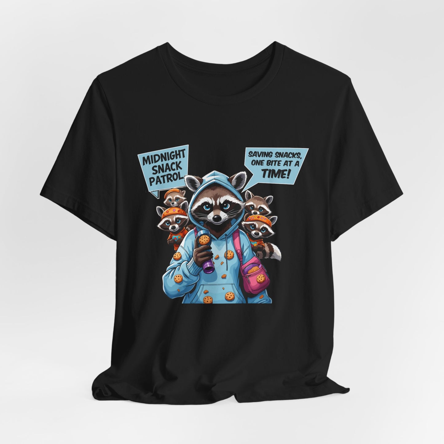 Raccoon Mom T-shirt, Snack Saviors Unite, Cozy Family Humor Adventure