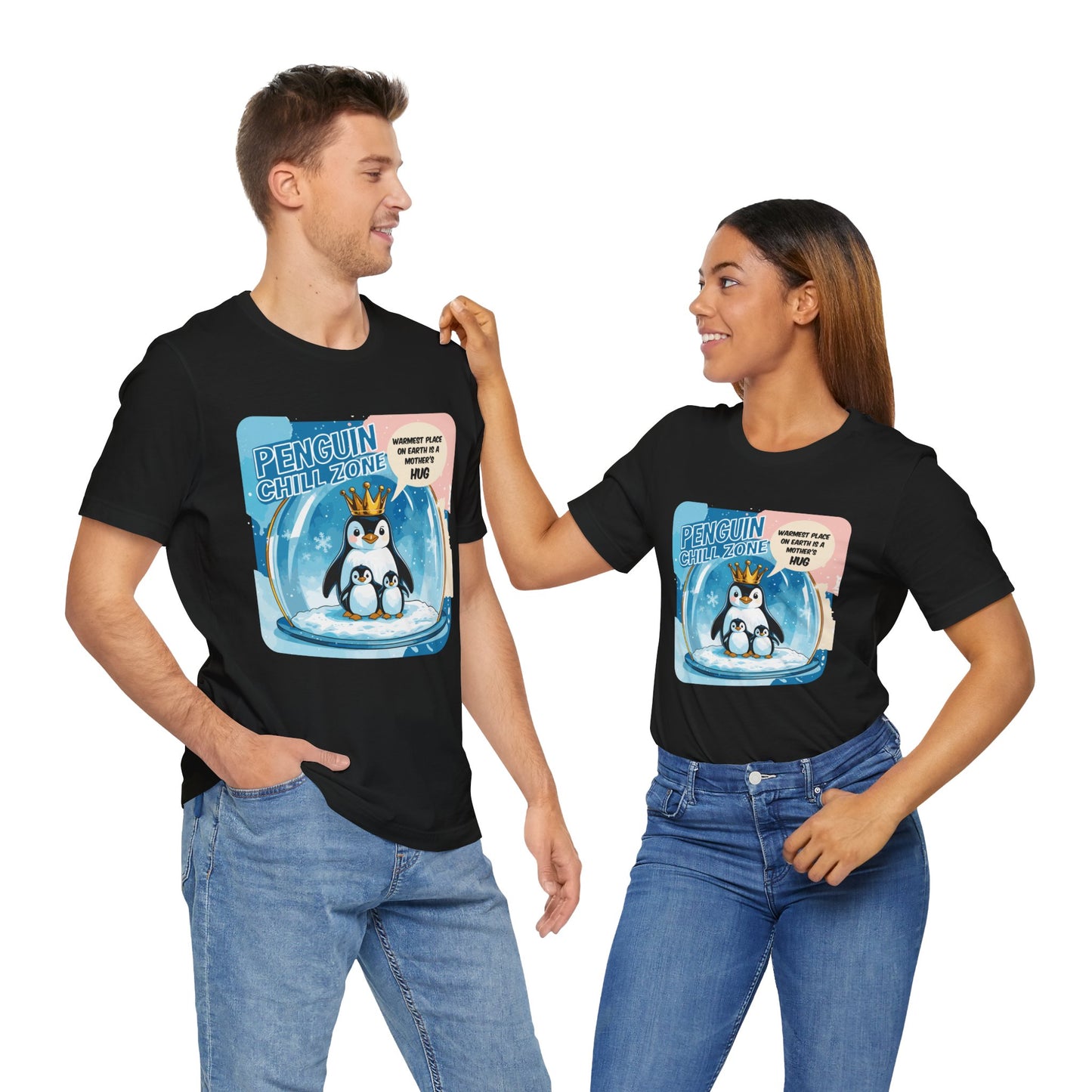 Penguin Mom Hug T-shirt Cute Arctic Warmth Humor Cozy Motherhood