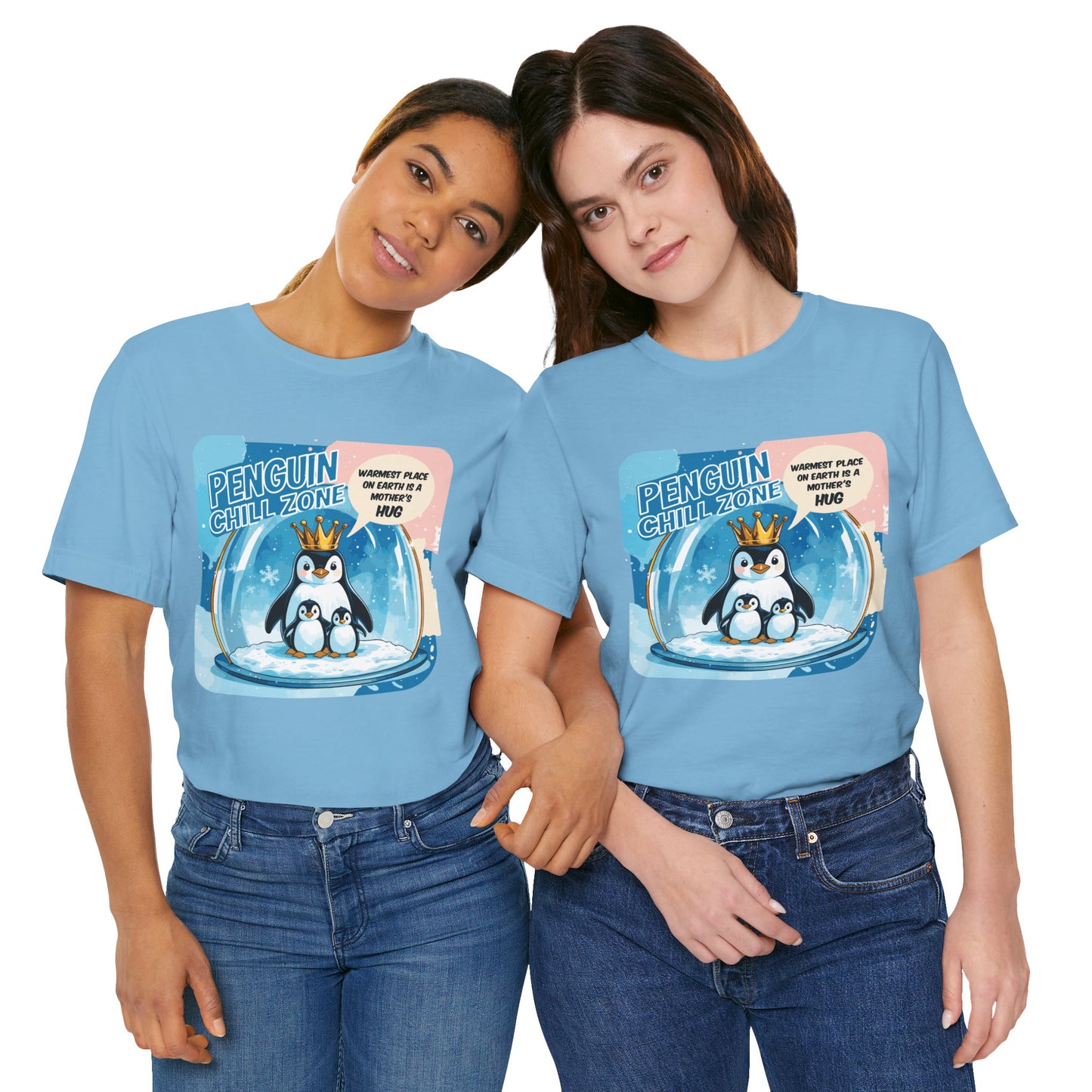 Penguin Mom Hug T-shirt Cute Arctic Warmth Humor Cozy Motherhood