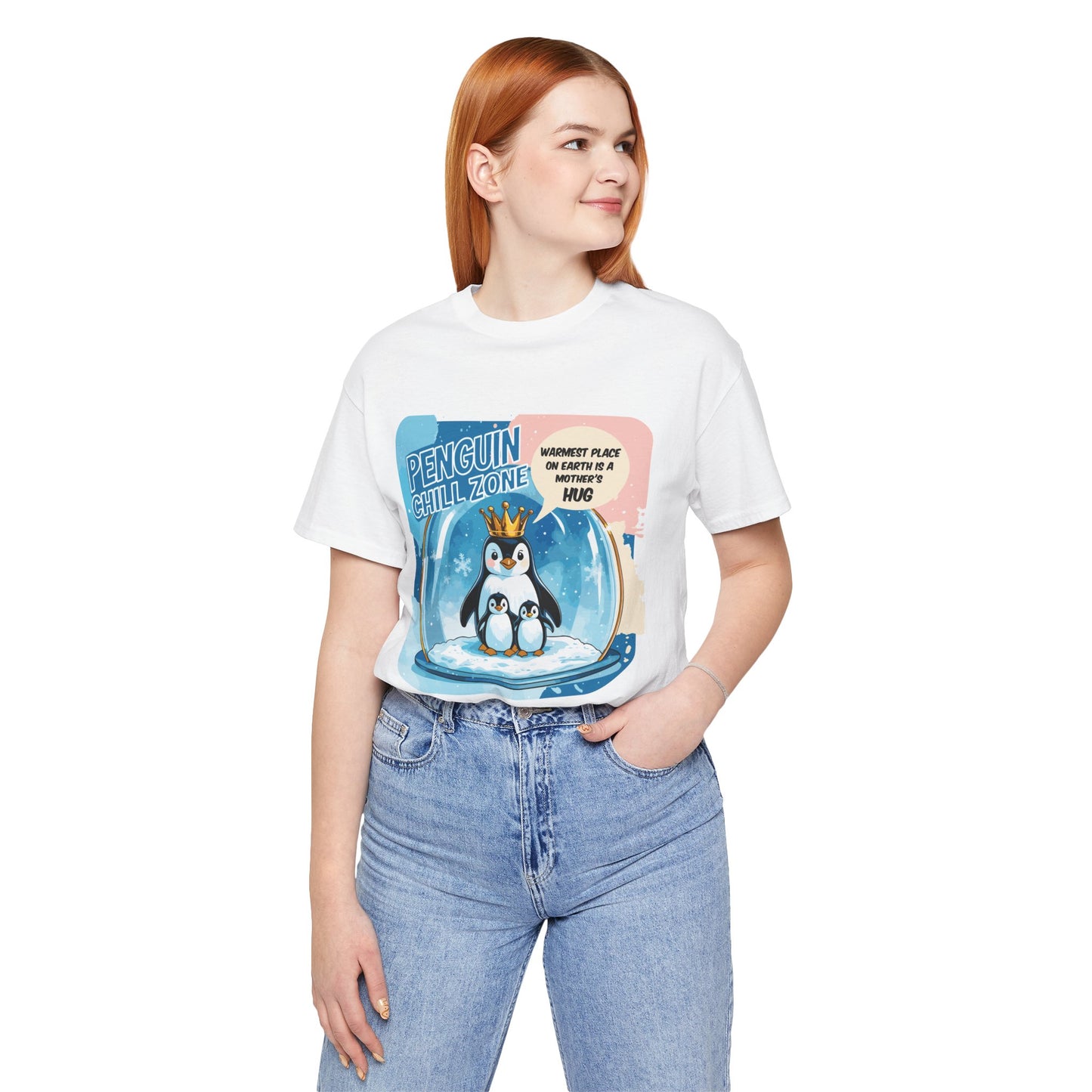 Penguin Mom Hug T-shirt Cute Arctic Warmth Humor Cozy Motherhood