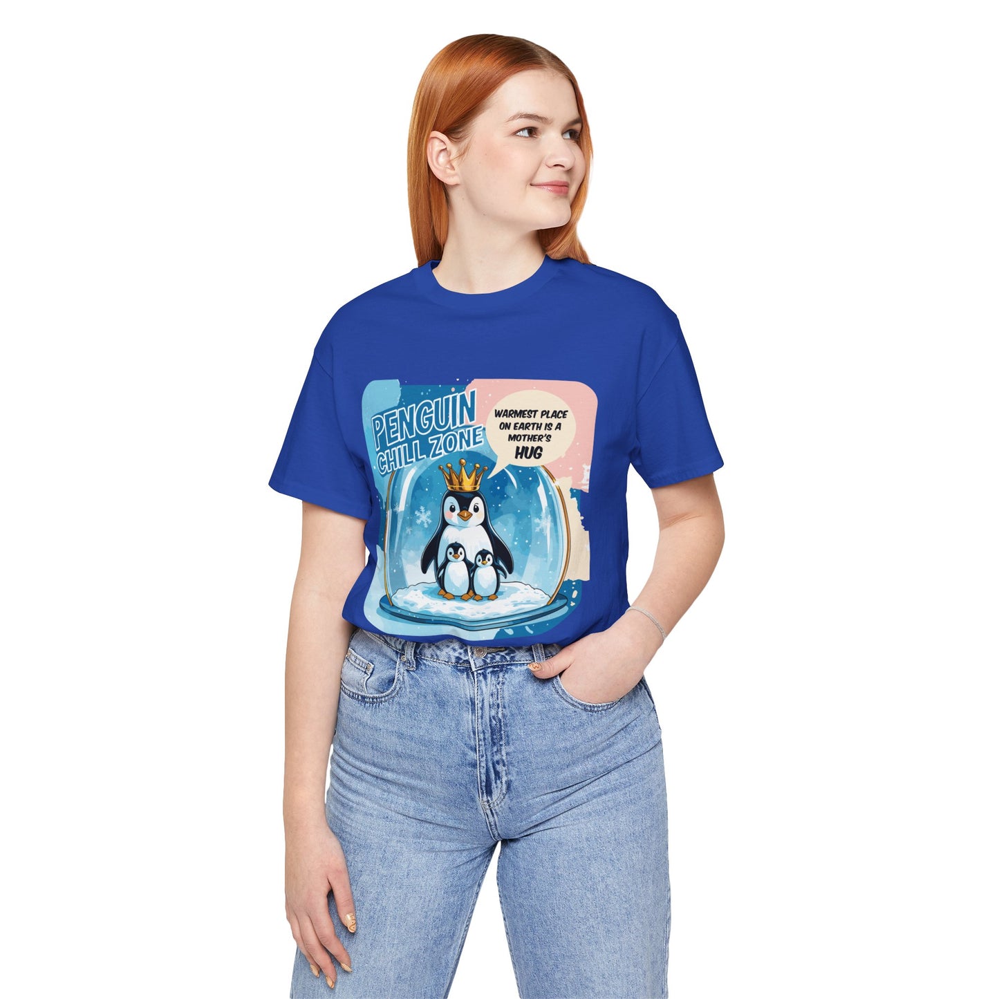 Penguin Mom Hug T-shirt Cute Arctic Warmth Humor Cozy Motherhood