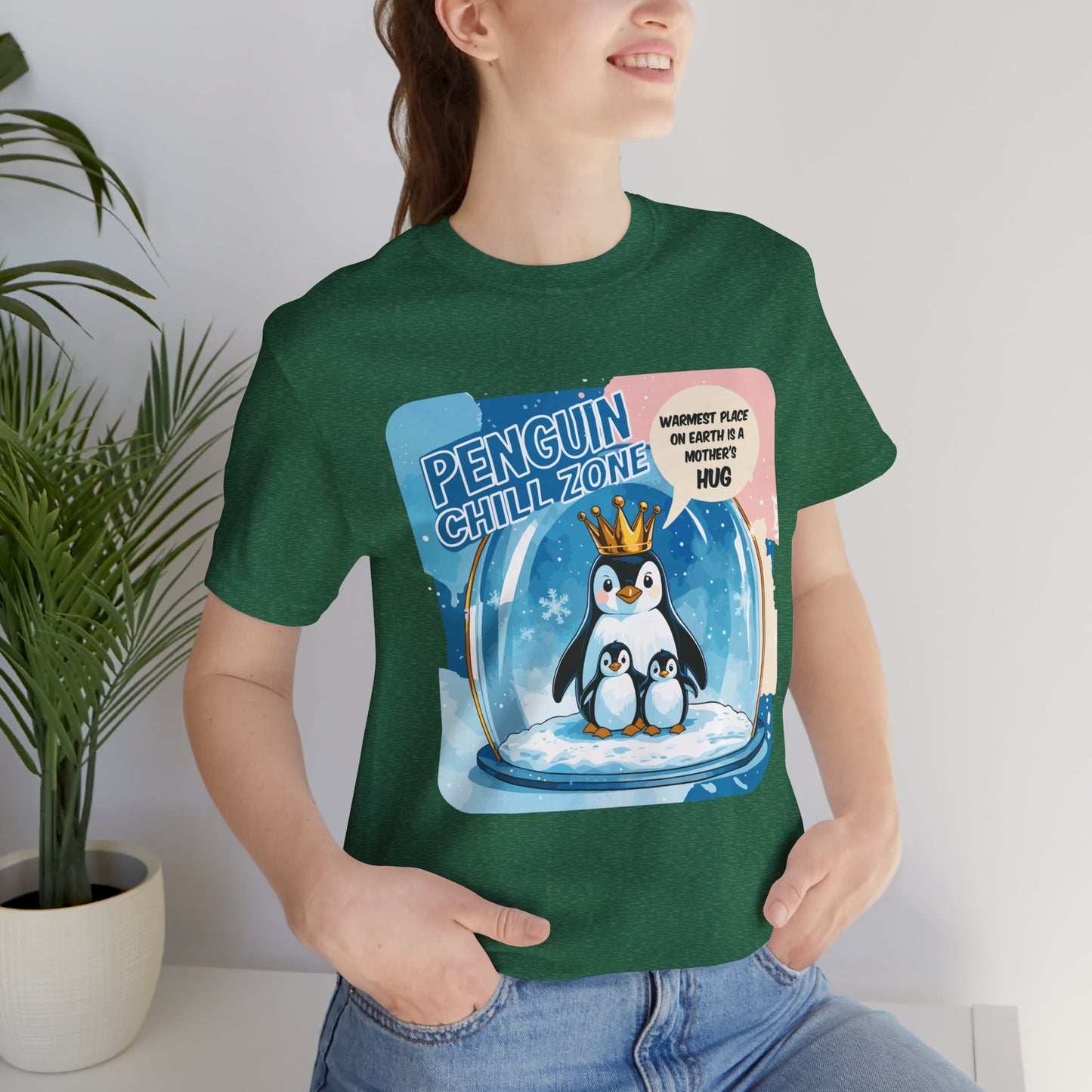 Penguin Mom Hug T-shirt Cute Arctic Warmth Humor Cozy Motherhood
