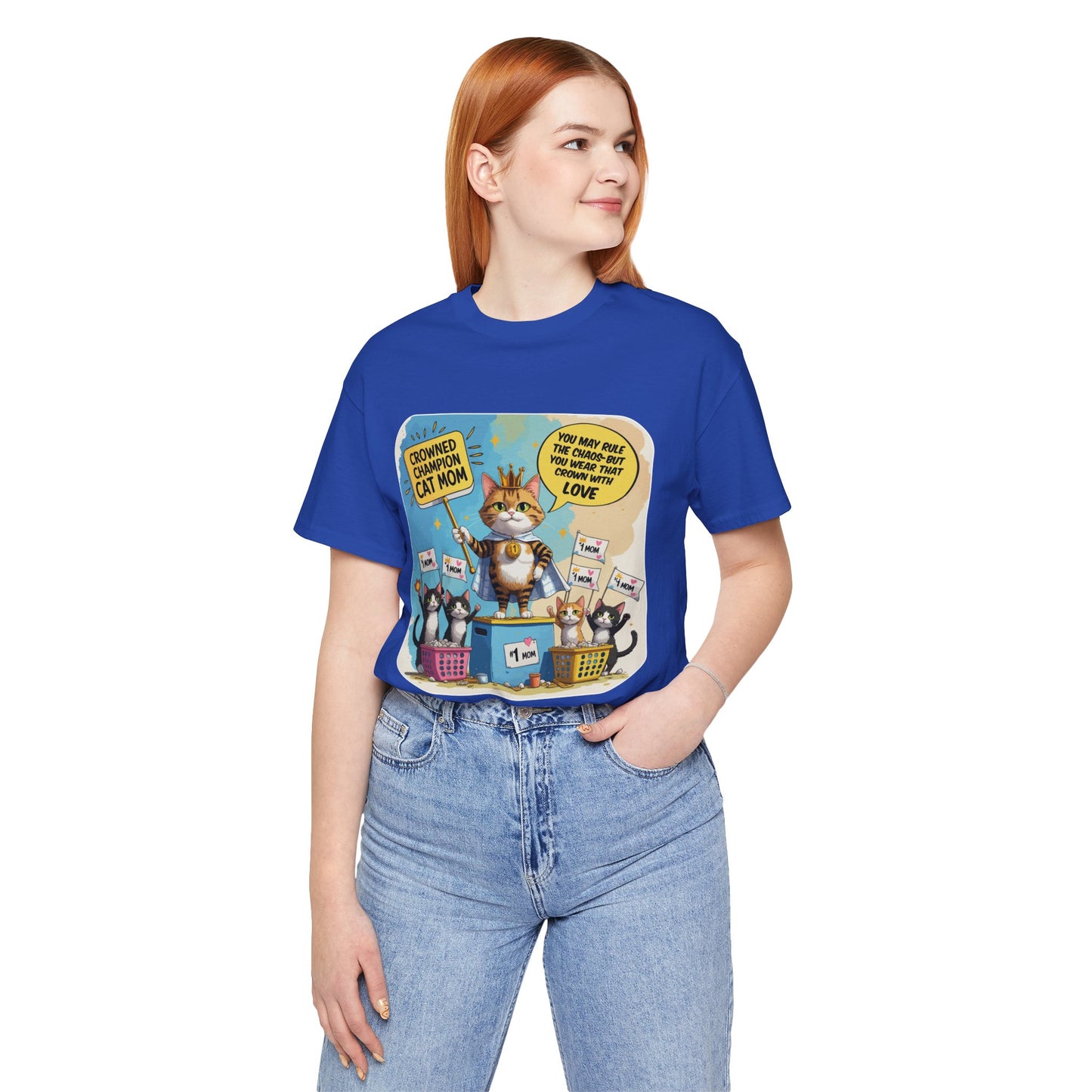 Crowned Champion Cat Mom T-shirt, Comic Hero Gift, Chaos Humor, Funny Family