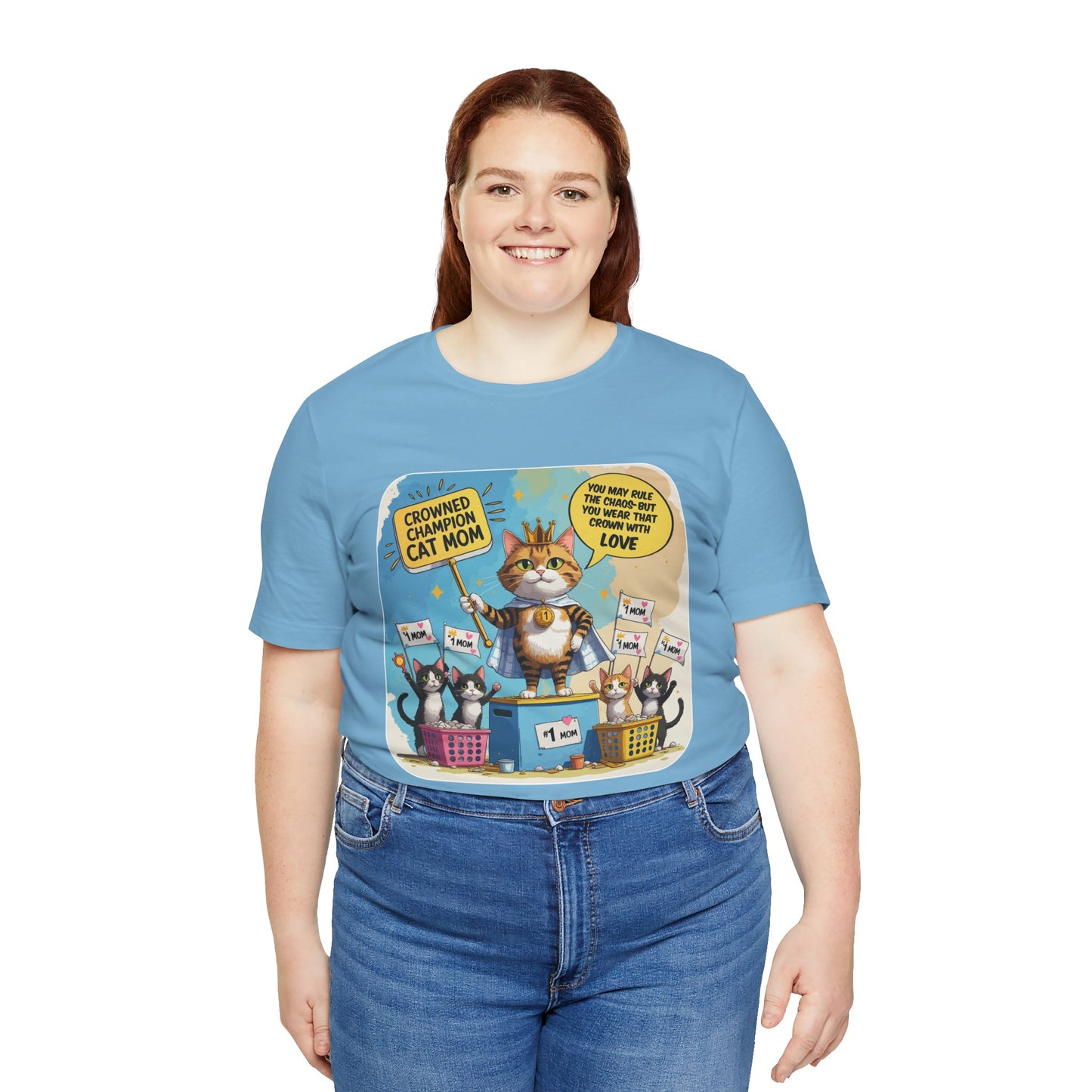 Crowned Champion Cat Mom T-shirt, Comic Hero Gift, Chaos Humor, Funny Family