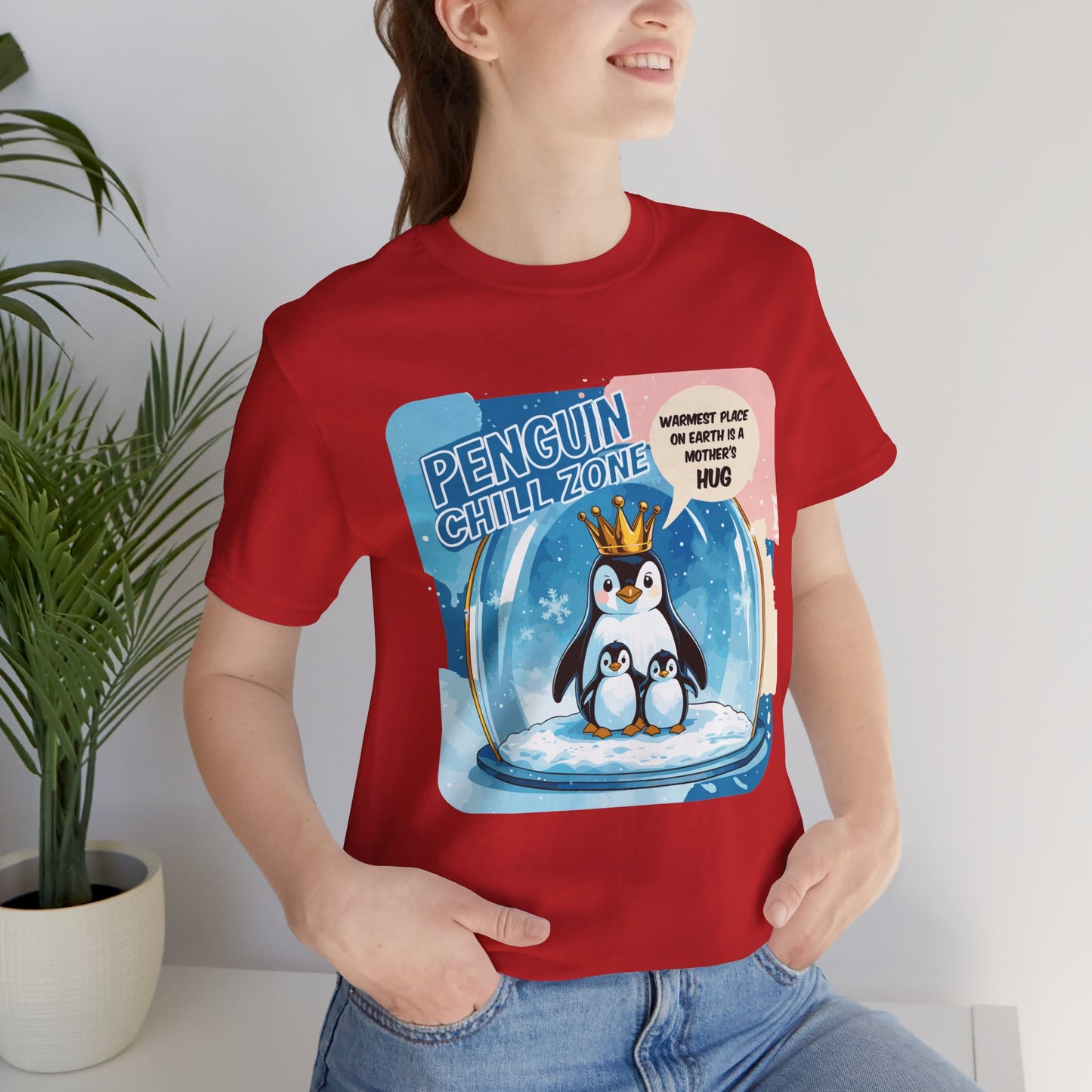 Penguin Mom Hug T-shirt Cute Arctic Warmth Humor Cozy Motherhood