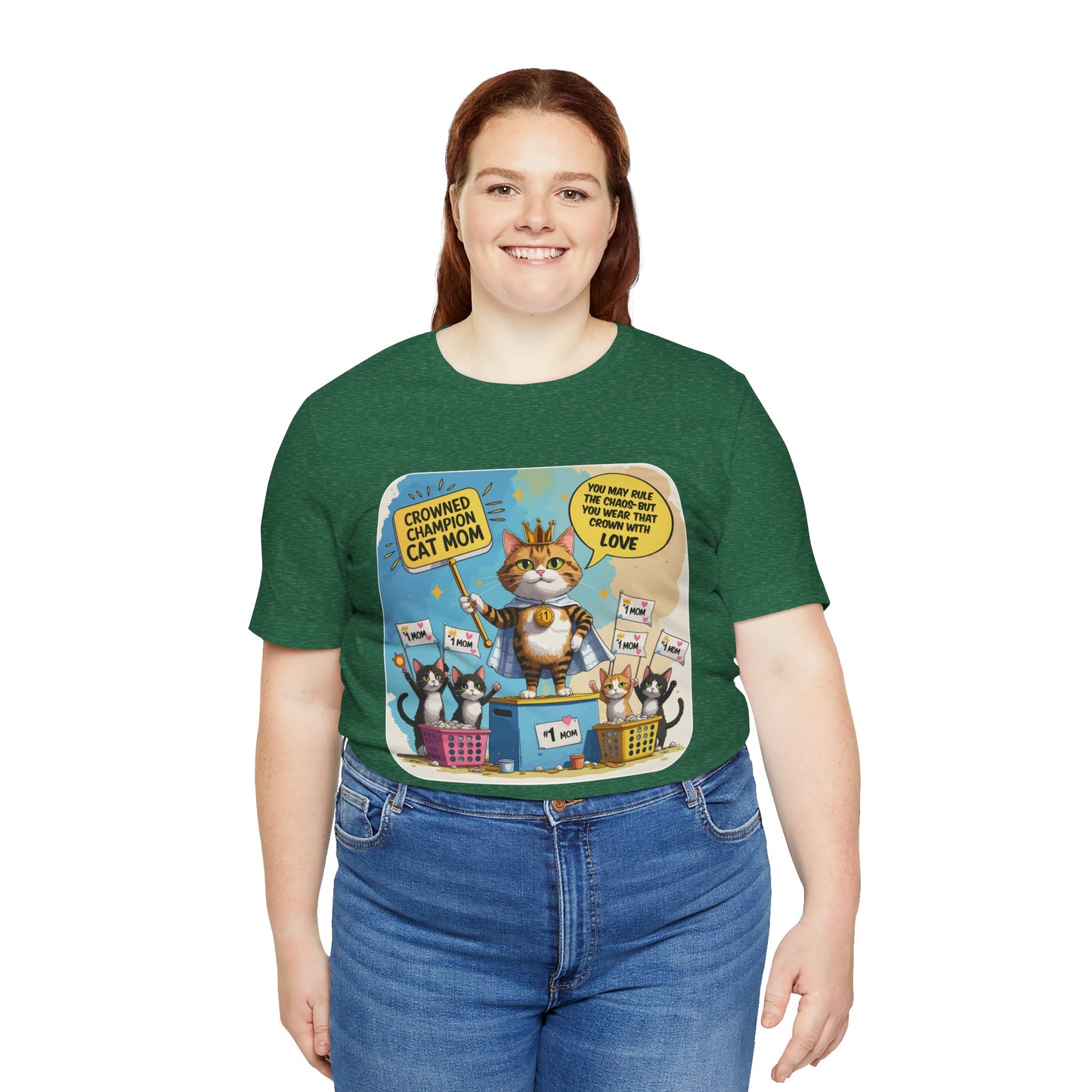 Crowned Champion Cat Mom T-shirt, Comic Hero Gift, Chaos Humor, Funny Family