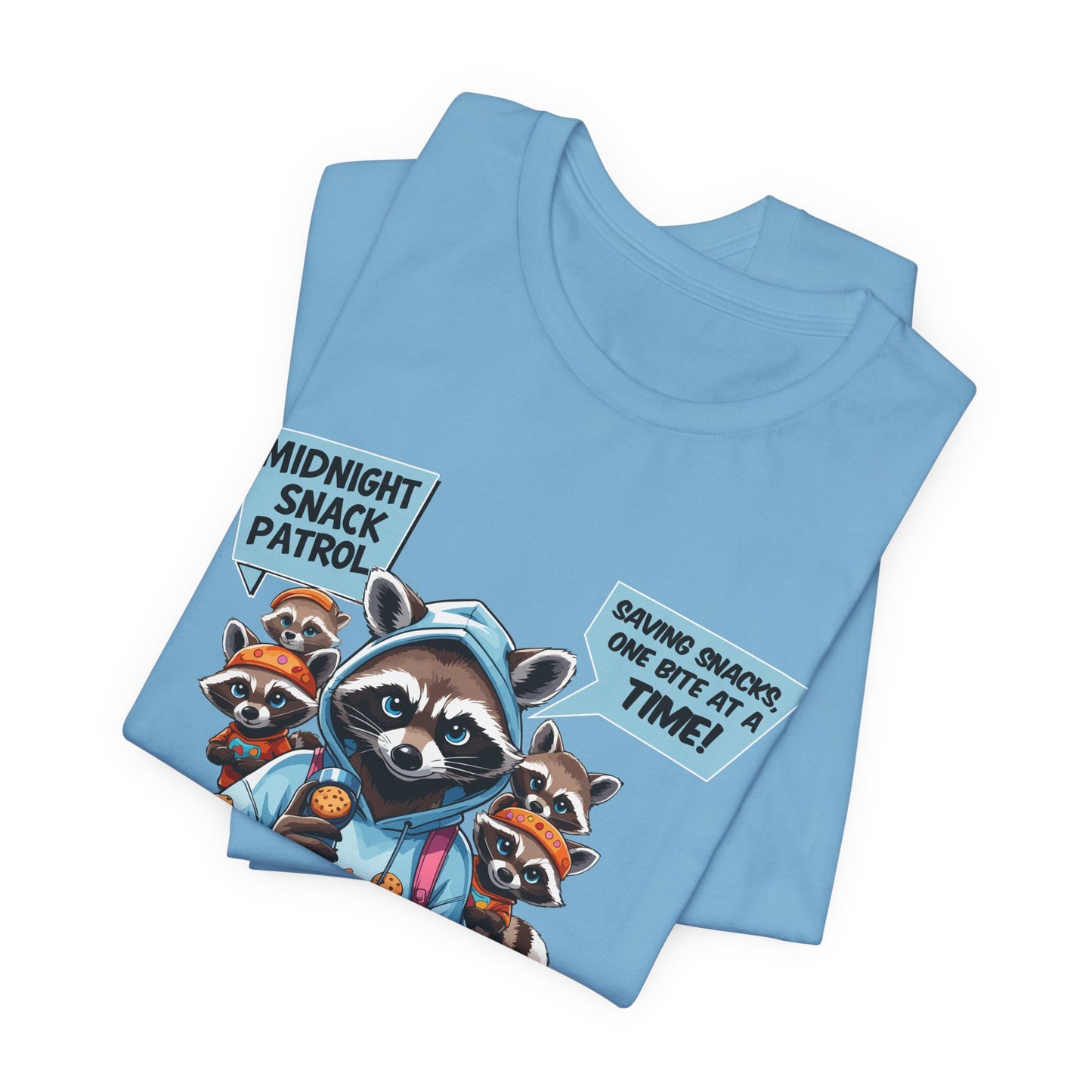 Raccoon Mom T-shirt, Snack Saviors Unite, Cozy Family Humor Adventure