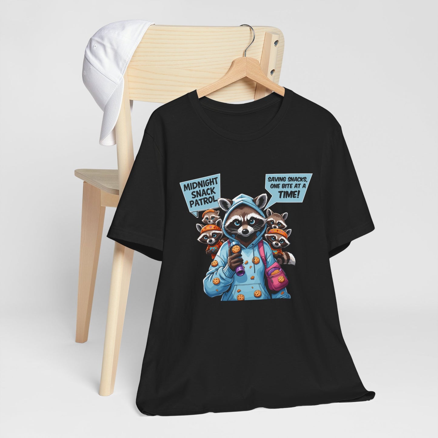 Raccoon Mom T-shirt, Snack Saviors Unite, Cozy Family Humor Adventure