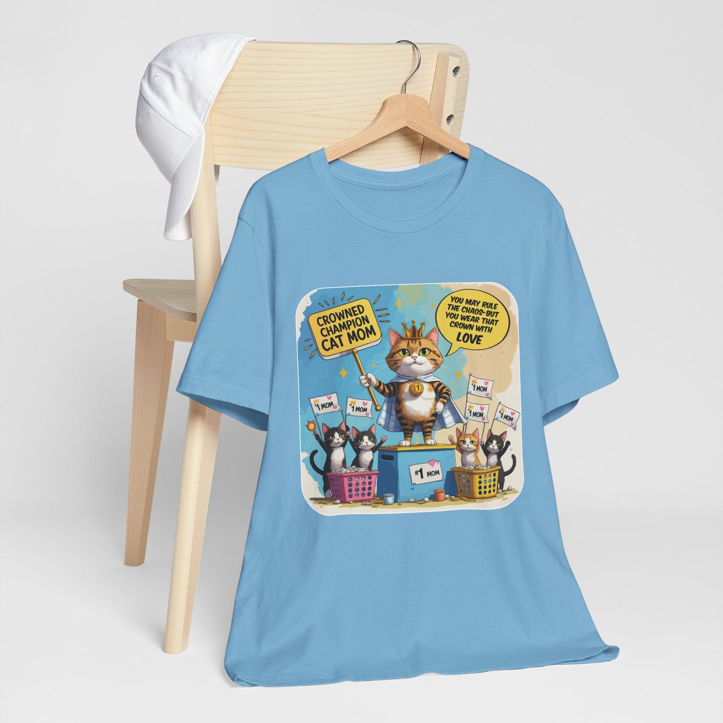 Crowned Champion Cat Mom T-shirt, Comic Hero Gift, Chaos Humor, Funny Family