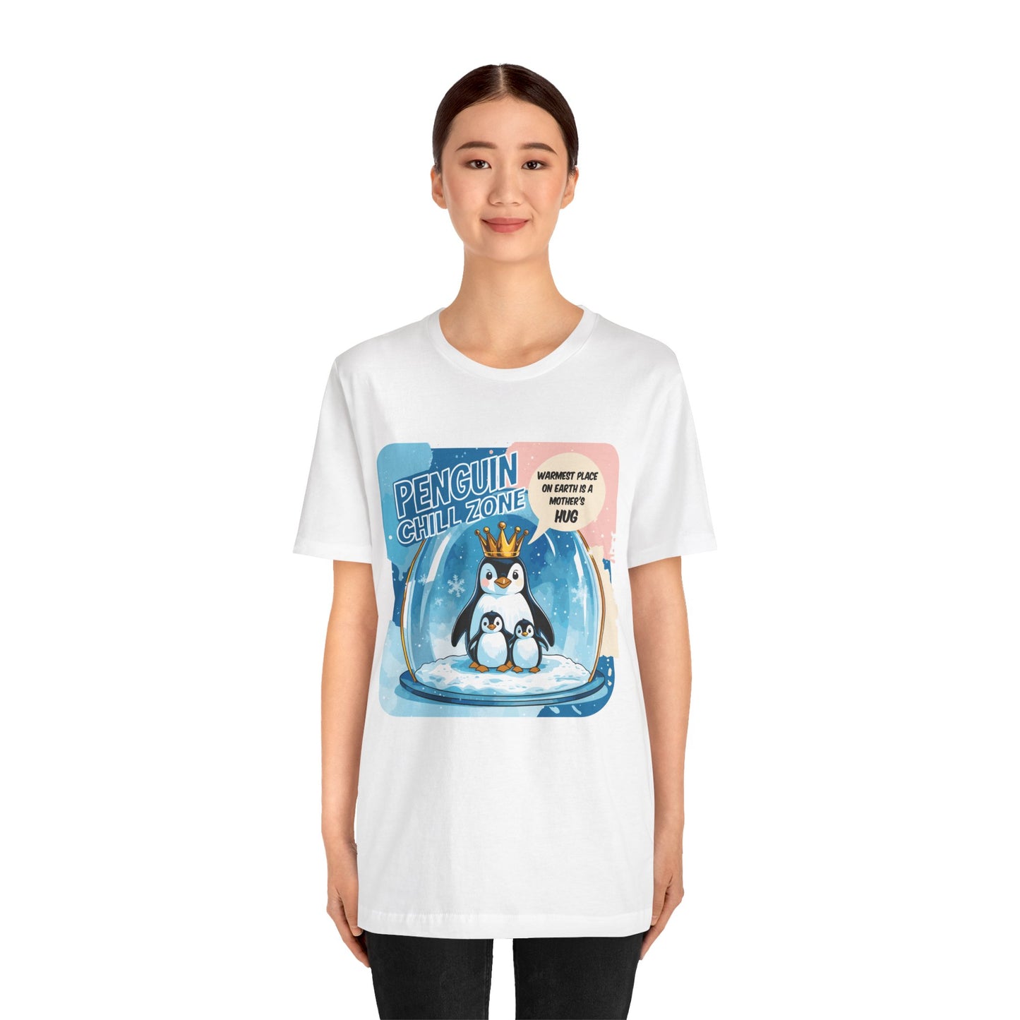 Penguin Mom Hug T-shirt Cute Arctic Warmth Humor Cozy Motherhood