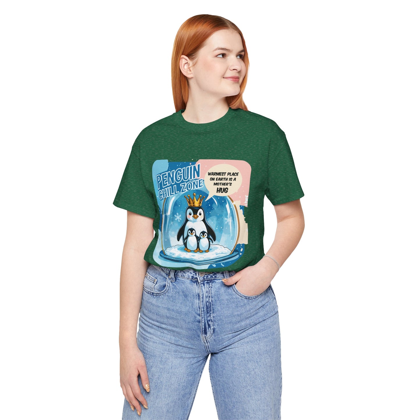 Penguin Mom Hug T-shirt Cute Arctic Warmth Humor Cozy Motherhood