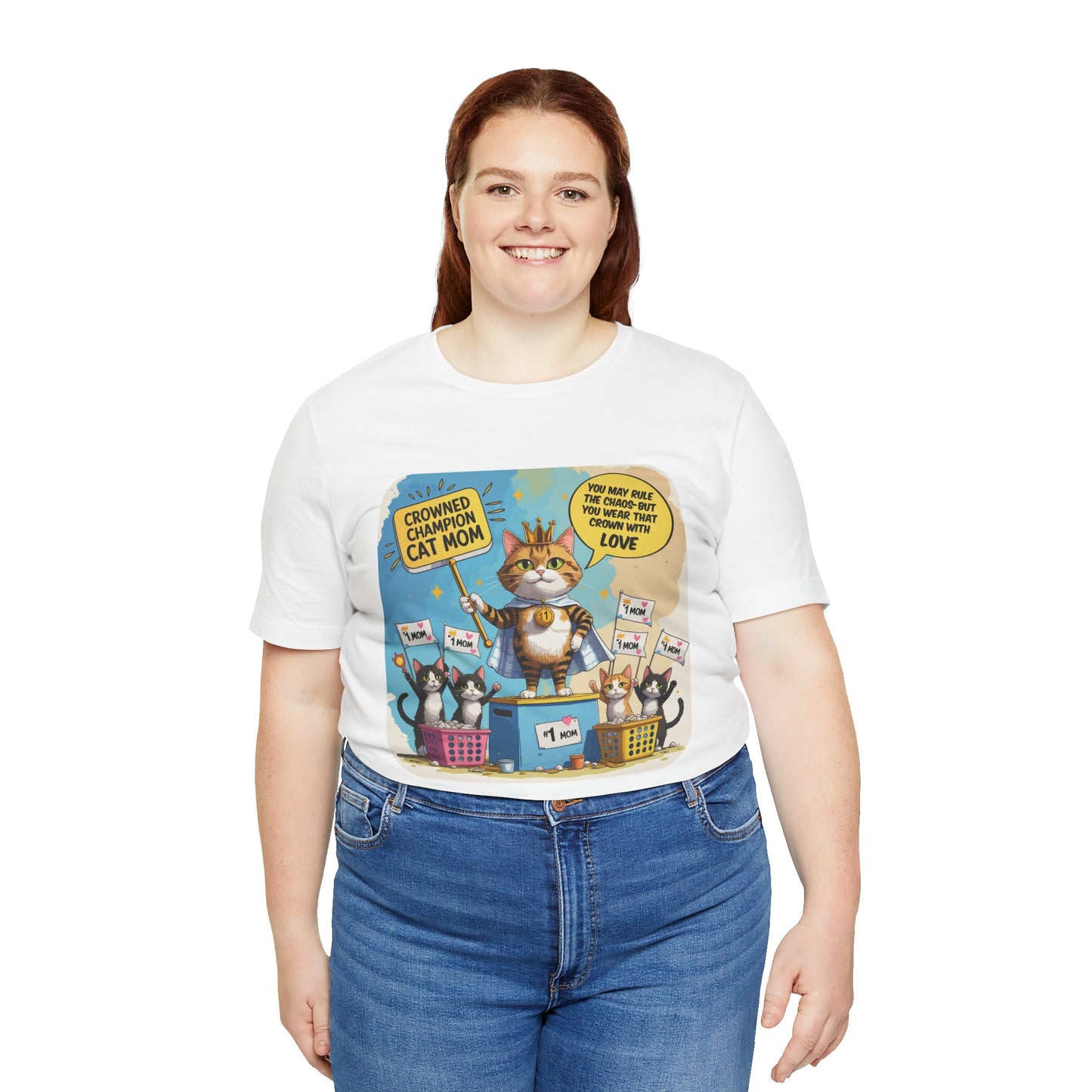 Crowned Champion Cat Mom T-shirt, Comic Hero Gift, Chaos Humor, Funny Family