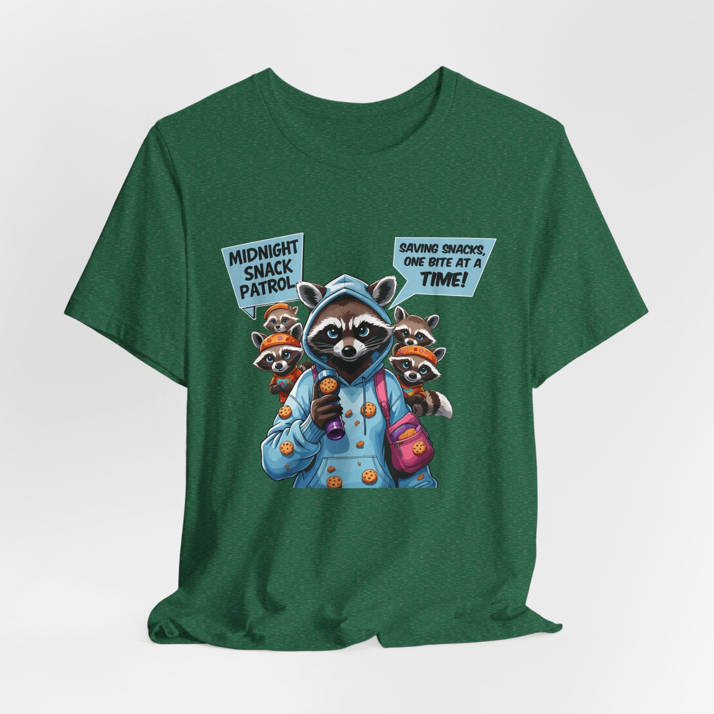 Raccoon Mom T-shirt, Snack Saviors Unite, Cozy Family Humor Adventure