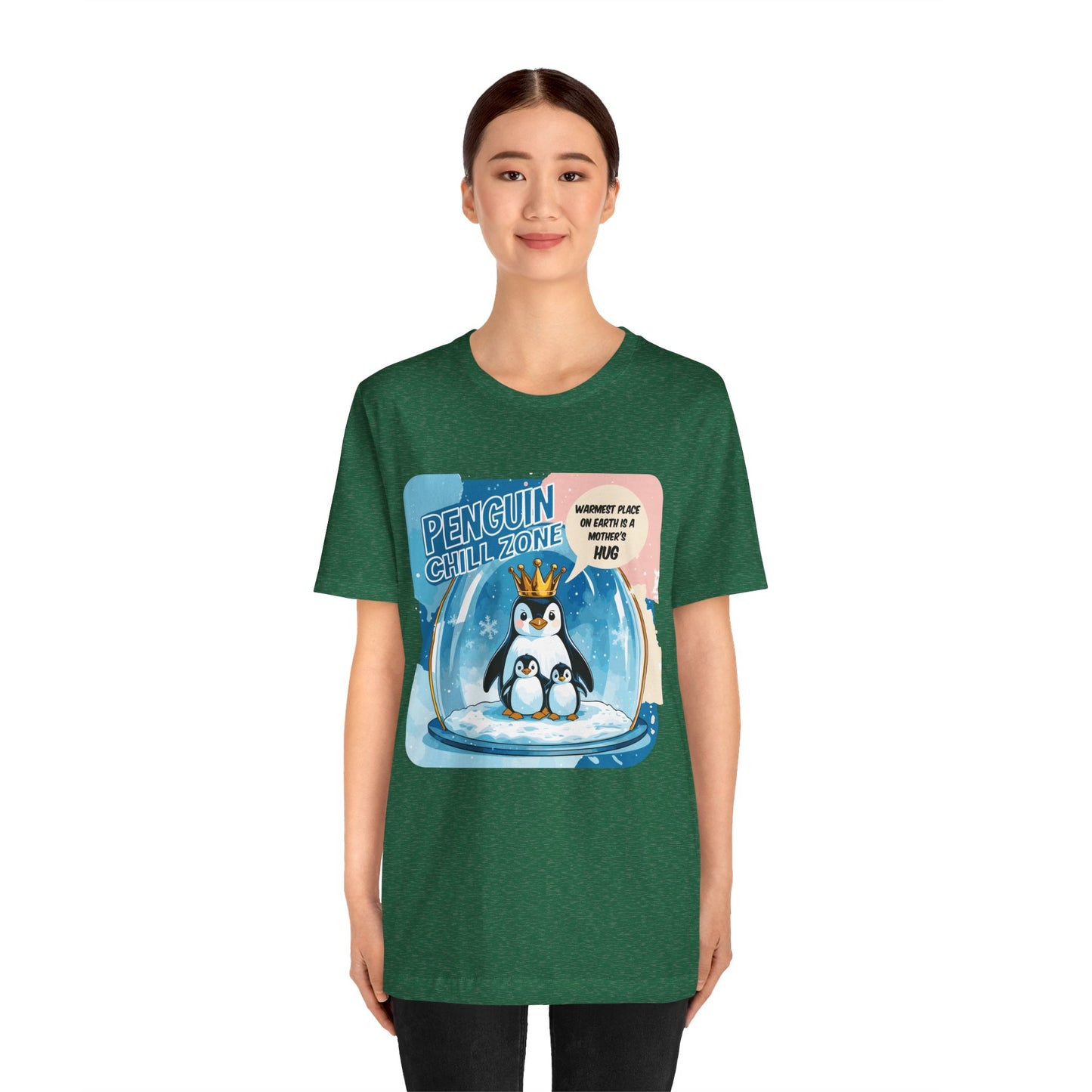 Penguin Mom Hug T-shirt Cute Arctic Warmth Humor Cozy Motherhood