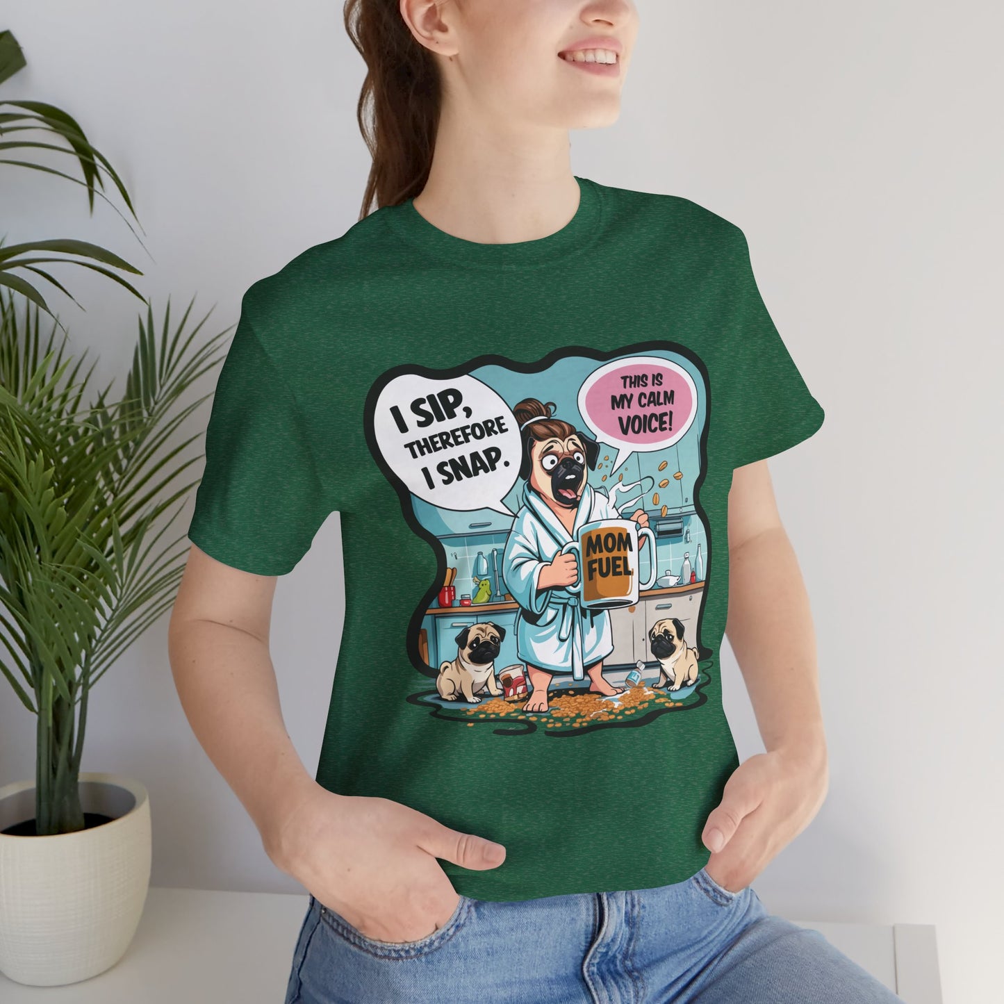 Coffee Pug Mama T-shirt Overworked Funny Tired Chaotic Kitchen