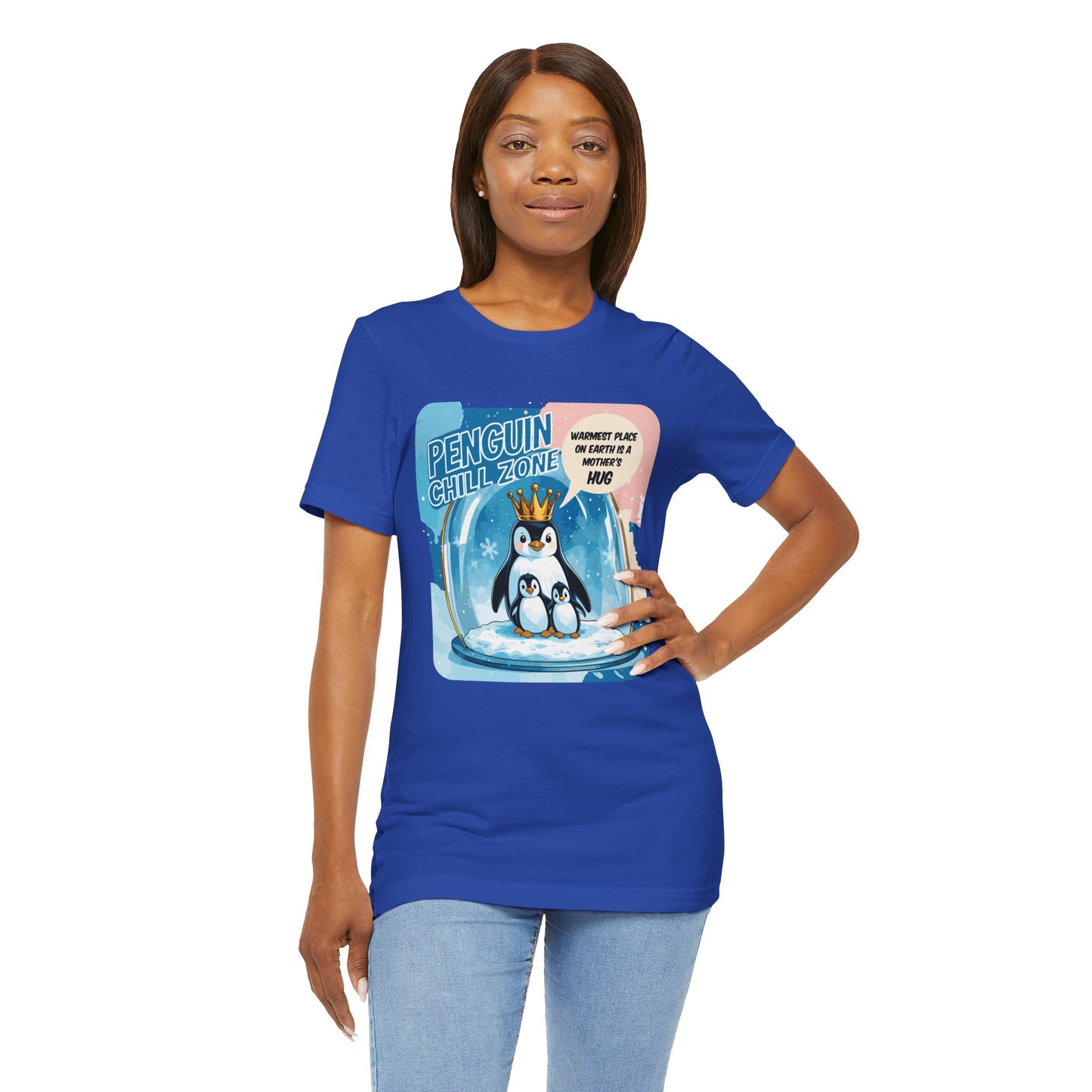 Penguin Mom Hug T-shirt Cute Arctic Warmth Humor Cozy Motherhood