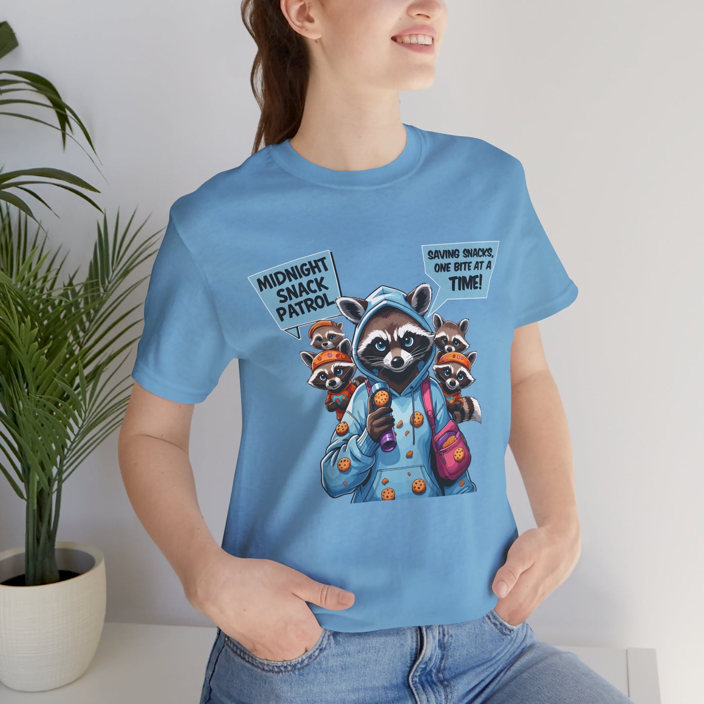 Raccoon Mom T-shirt, Snack Saviors Unite, Cozy Family Humor Adventure