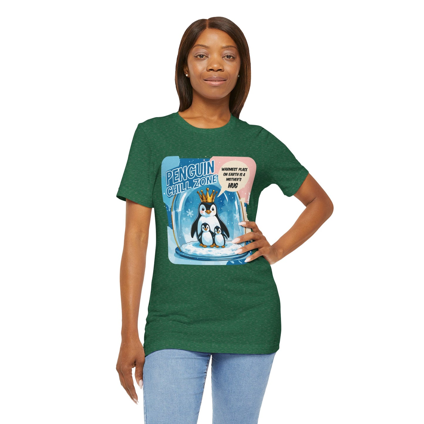 Penguin Mom Hug T-shirt Cute Arctic Warmth Humor Cozy Motherhood