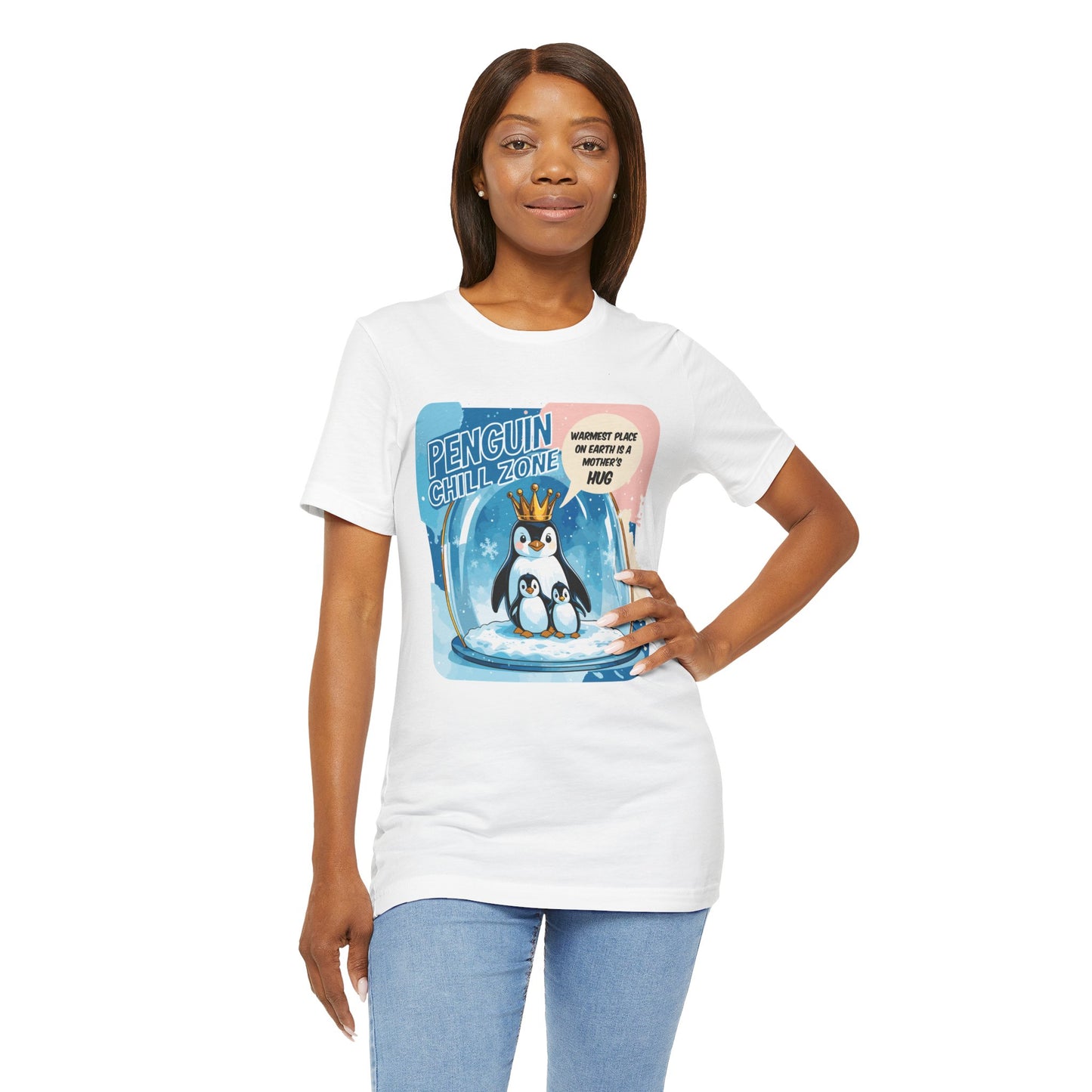 Penguin Mom Hug T-shirt Cute Arctic Warmth Humor Cozy Motherhood